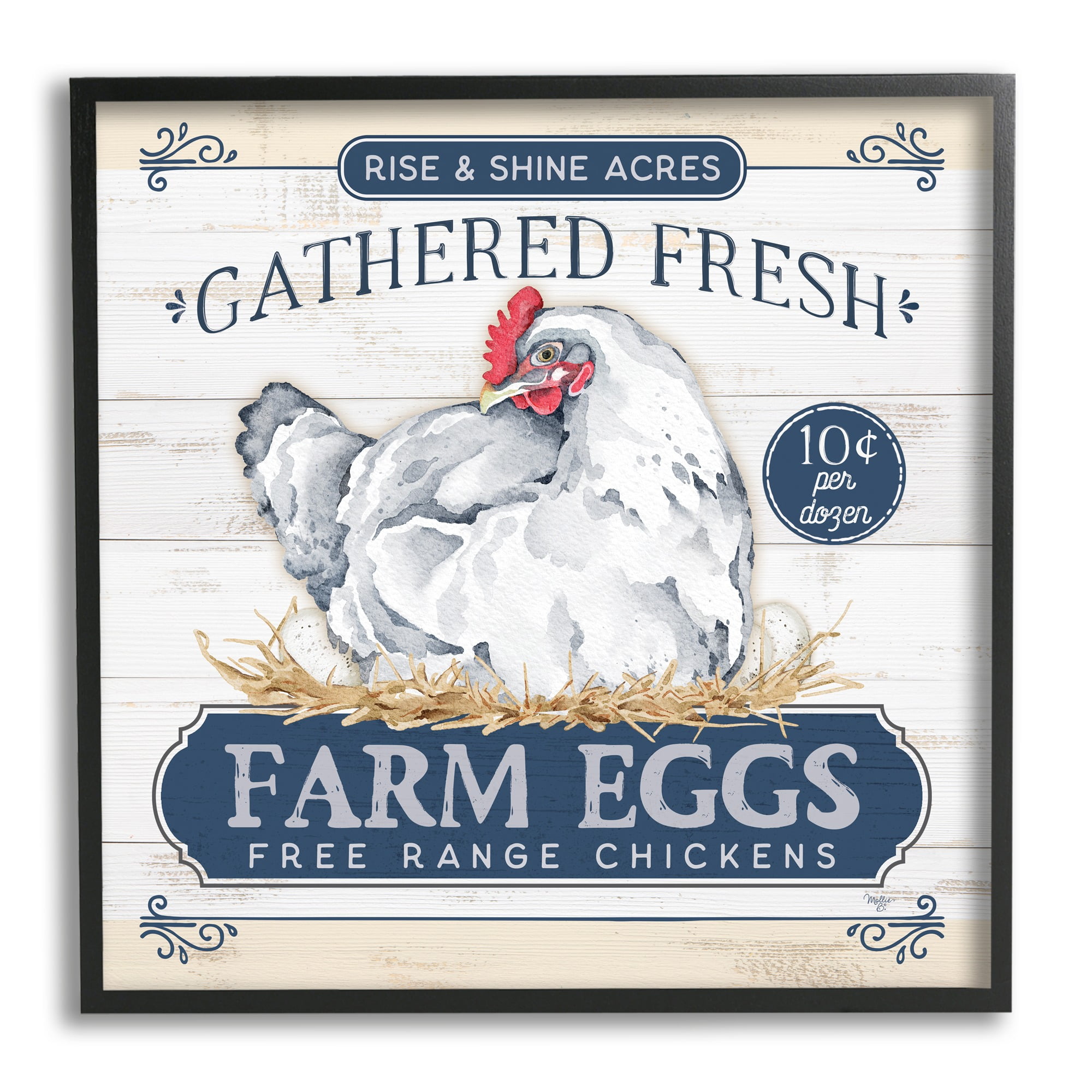 Stupell Industries Fresh Farm Eggs Rustic Animals & Insects Painting Black Framed Art Print Wall Art, 17 x 17
