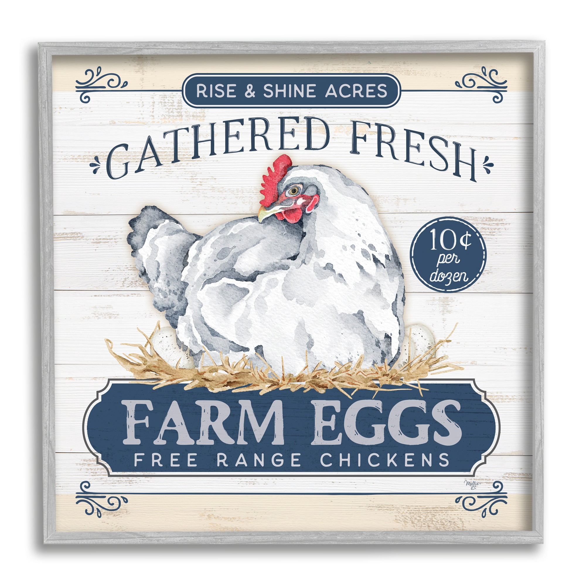 Stupell Industries Fresh Farm Eggs Rustic Animals & Insects Painting Gray Framed Art Print Wall Art, 12 x 12