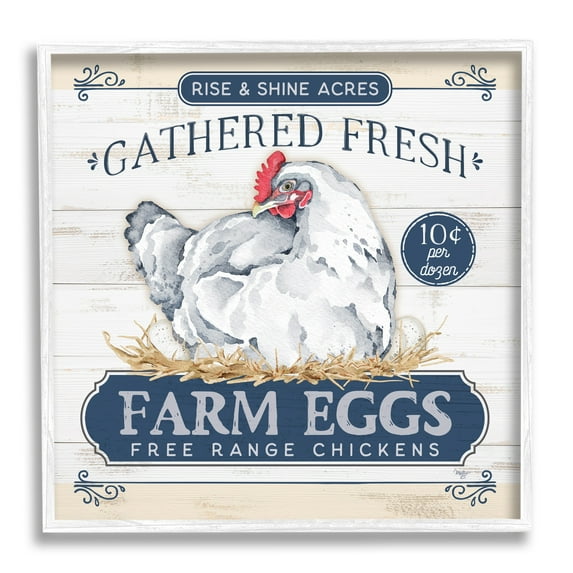 Stupell Industries Fresh Farm Eggs Rustic Animals & Insects Painting White Framed Art Print Wall Art, 17 x 17