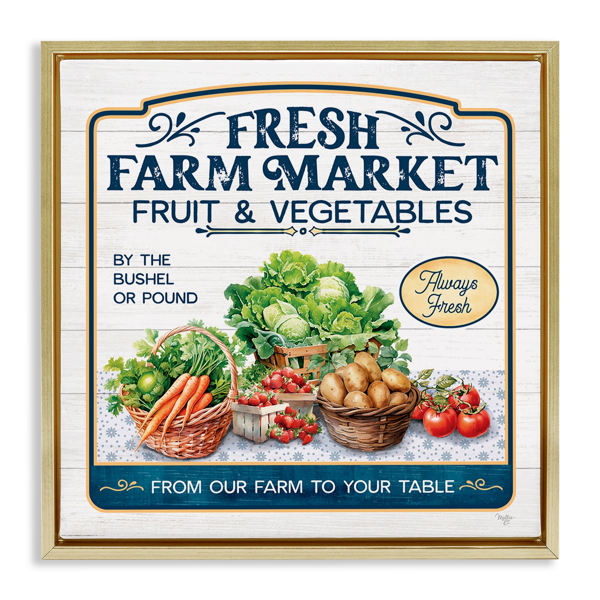 Stupell Industries Fresh Farm Market Food & Beverage Painting Gold Floater Framed Canvas Art Print Wall Art, 18 x 18