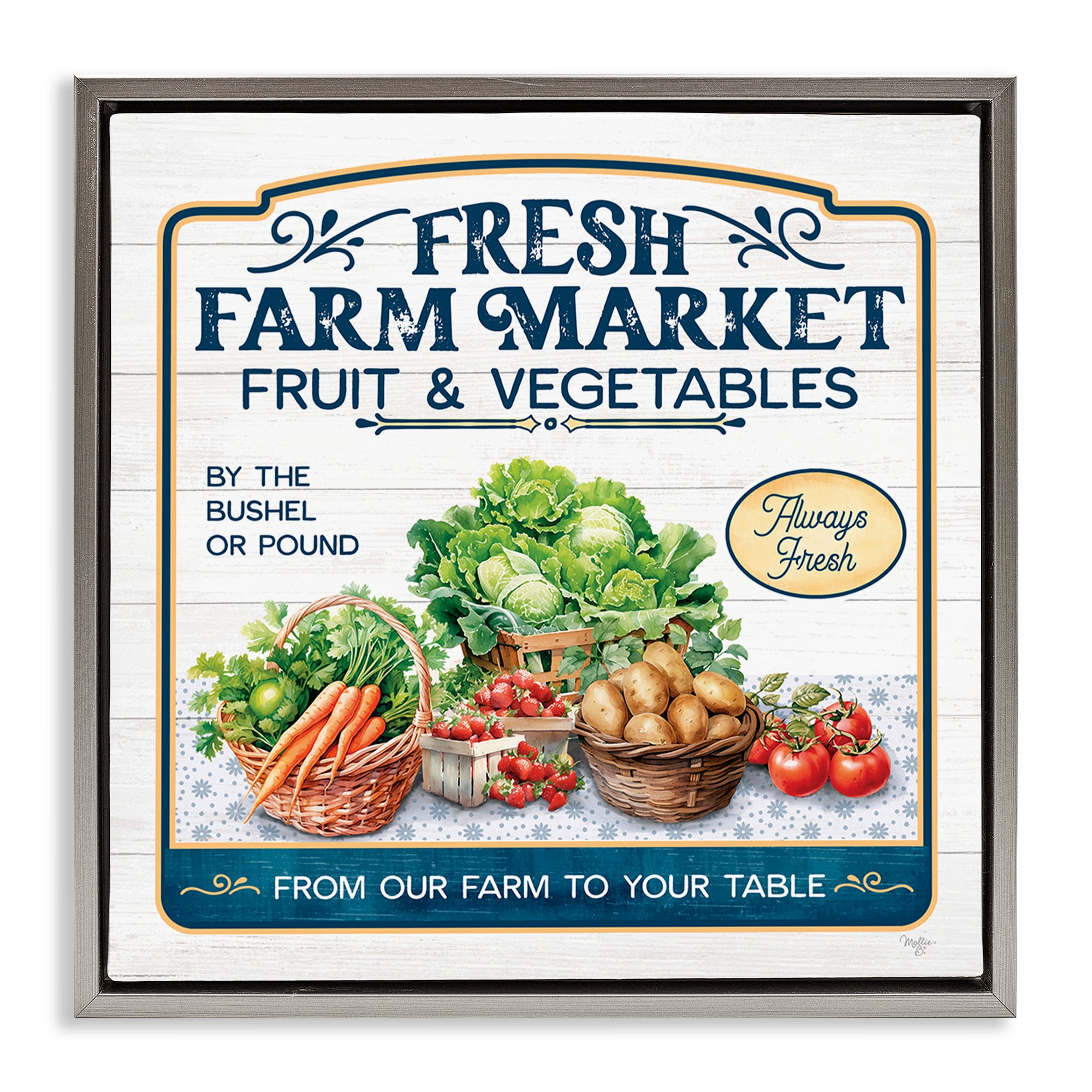 Stupell Industries Fresh Farm Market Food & Beverage Painting Gray Floater Framed Canvas Art Print Wall Art, 18 x 18