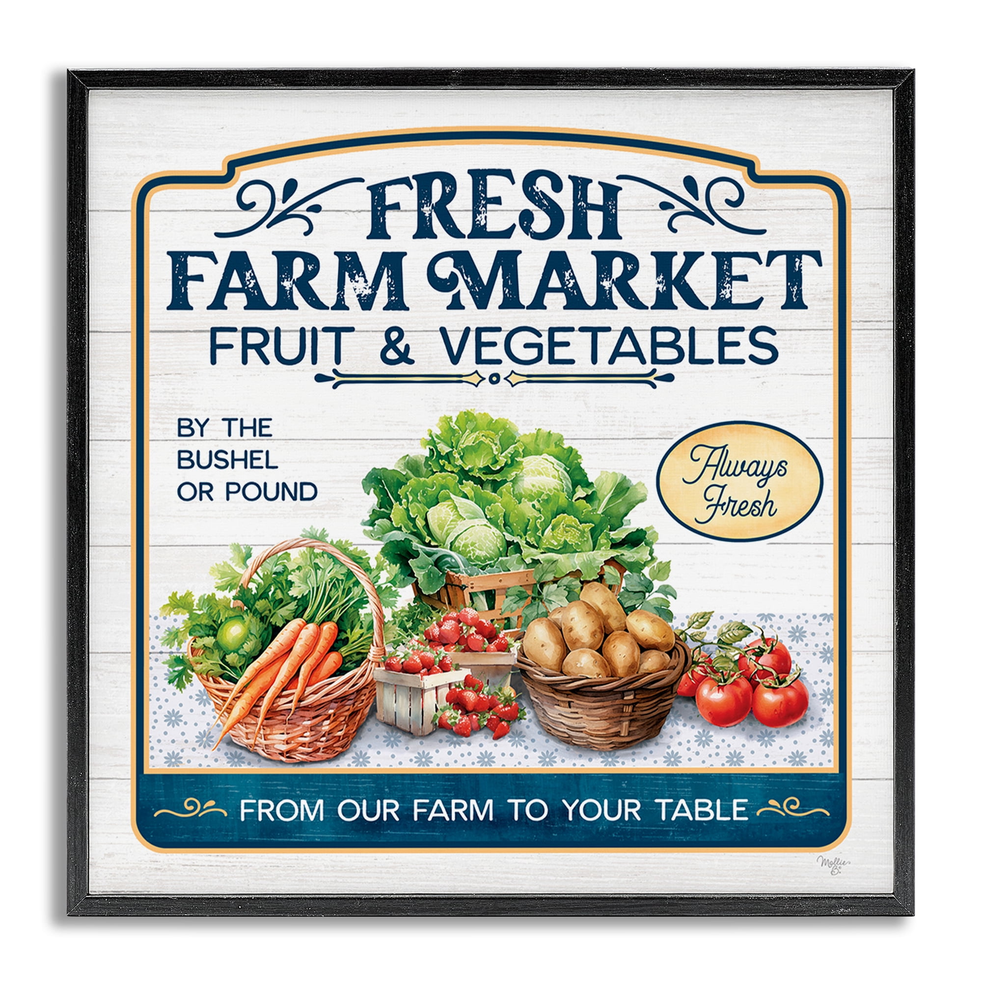 Stupell Industries Fresh Farm Market Food & Beverage Painting Gray Framed Art Print Wall Art, 12 x 12