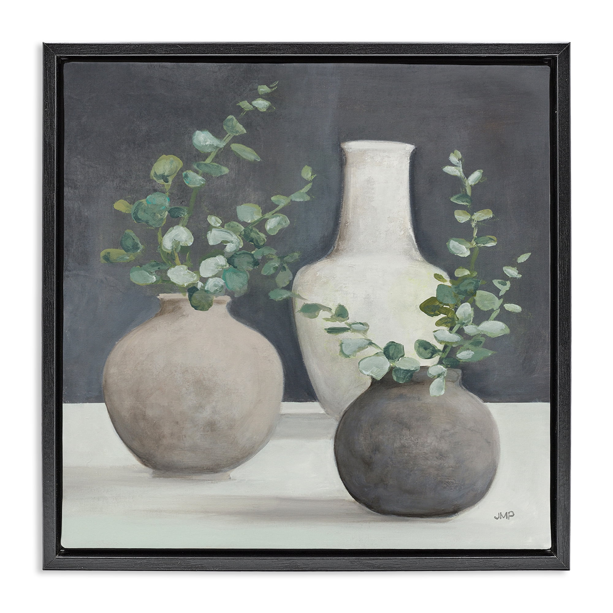 Stupell Industries Fresh Floral Vessels Plants & Flowers Painting Black Floater Framed Canvas Art Print Wall Art, 25 x 25