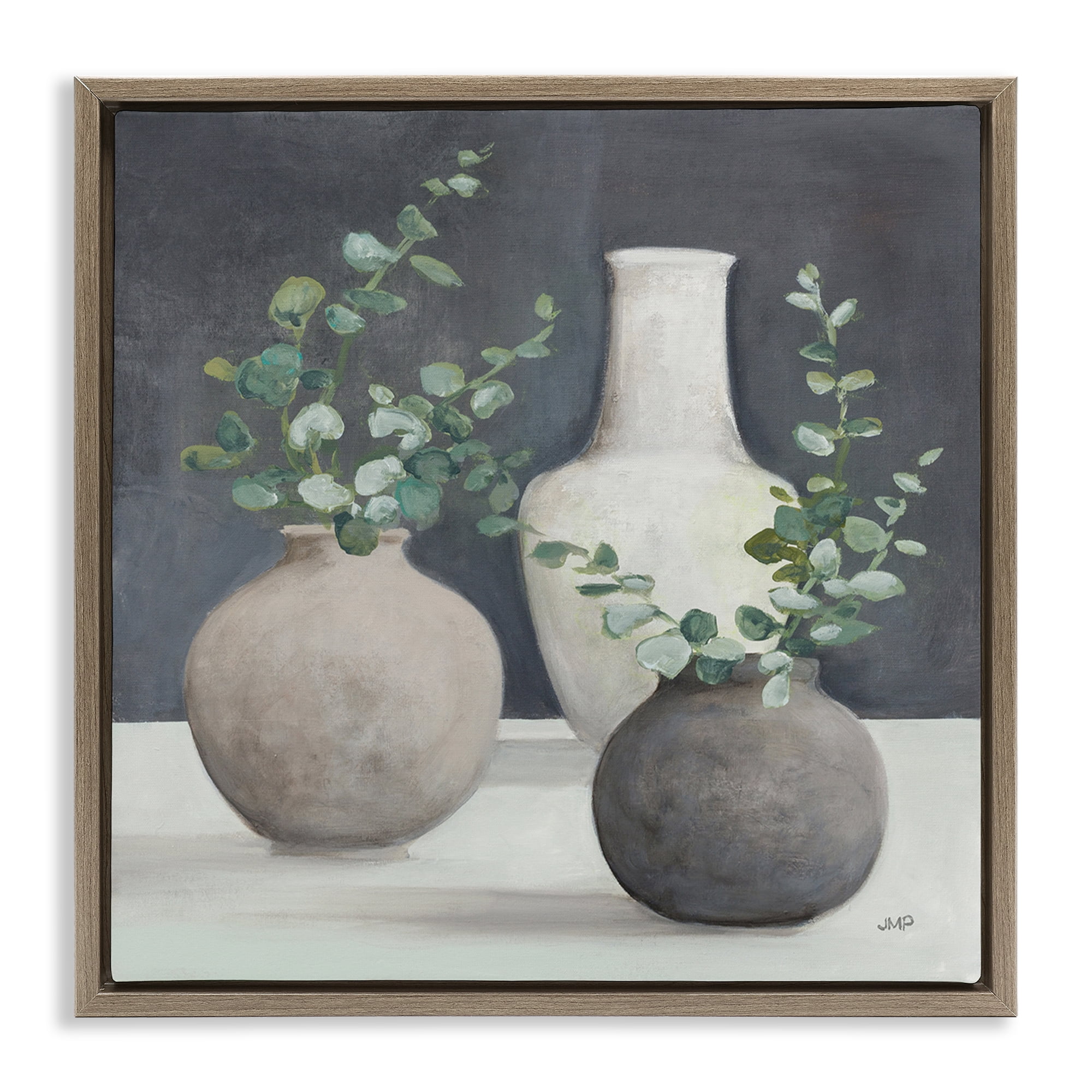 Stupell Industries Fresh Floral Vessels Plants & Flowers Painting Brown Floater Framed Canvas Art Print Wall Art, 18 x 18