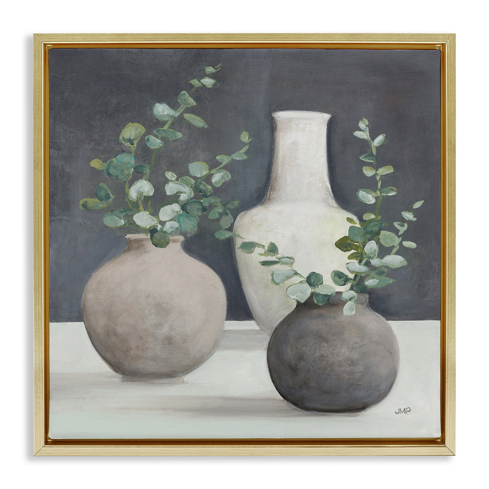 Stupell Industries Fresh Floral Vessels Plants & Flowers Painting Gold Floater Framed Canvas Art Print Wall Art, 25 x 25