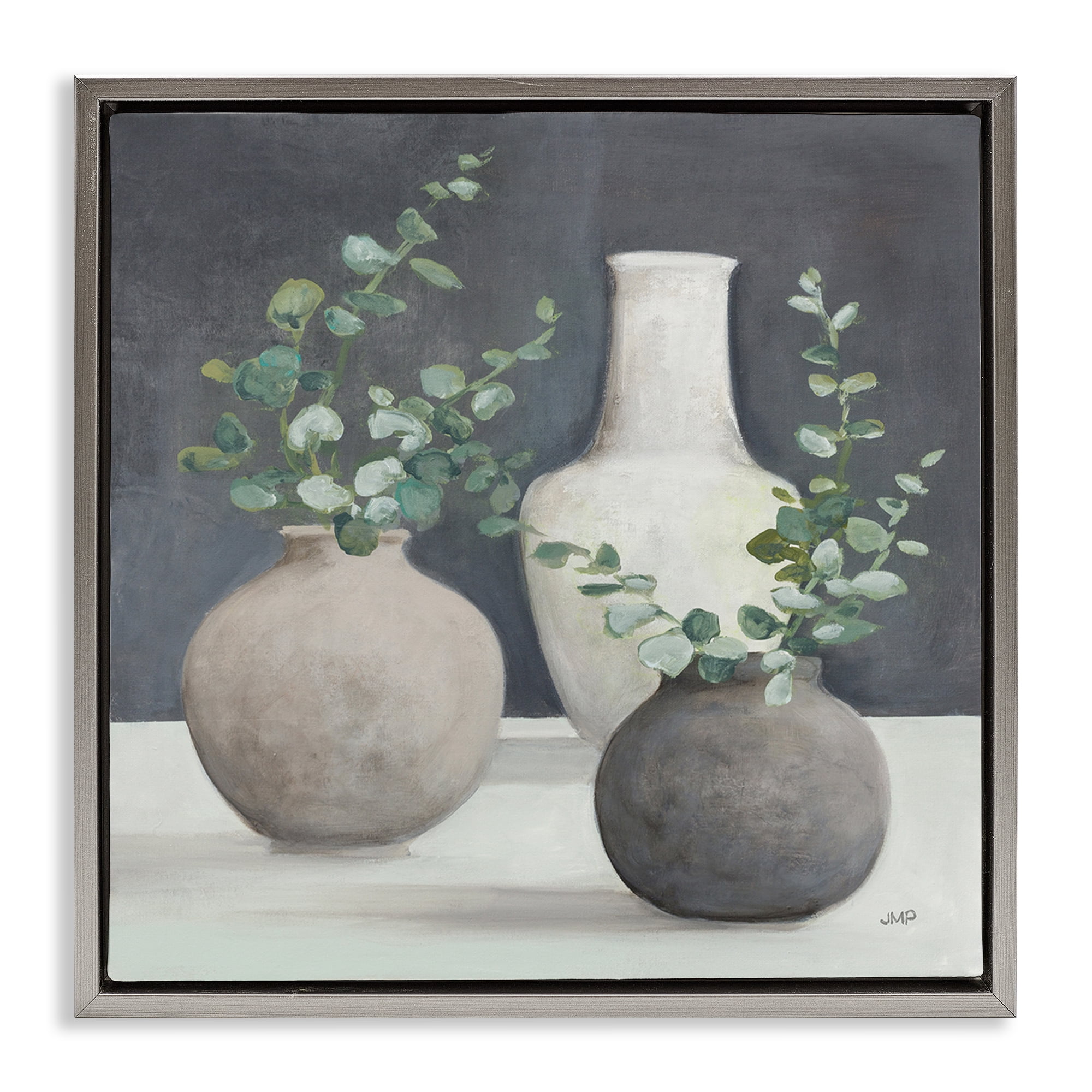 Stupell Industries Fresh Floral Vessels Plants & Flowers Painting Gray Floater Framed Canvas Art Print Wall Art, 18 x 18