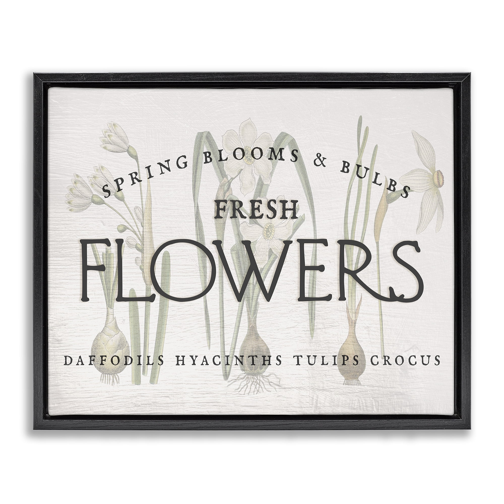 Stupell Industries Fresh Flowers Market Typography Painting Black Floater Framed Canvas Art Print Wall Art, 21 x 17