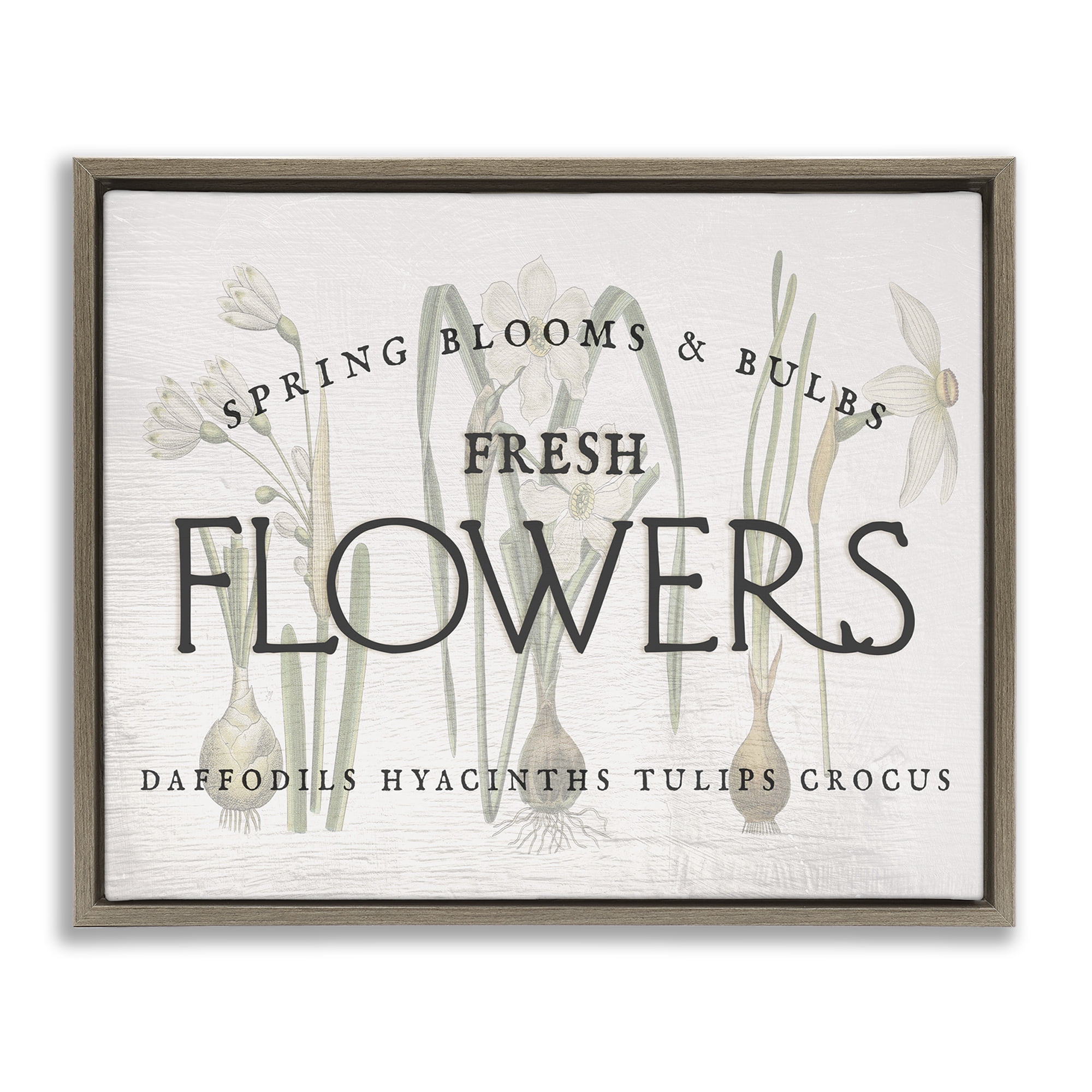 Stupell Industries Fresh Flowers Market Typography Painting Brown Floater Framed Canvas Art Print Wall Art, 21 x 17