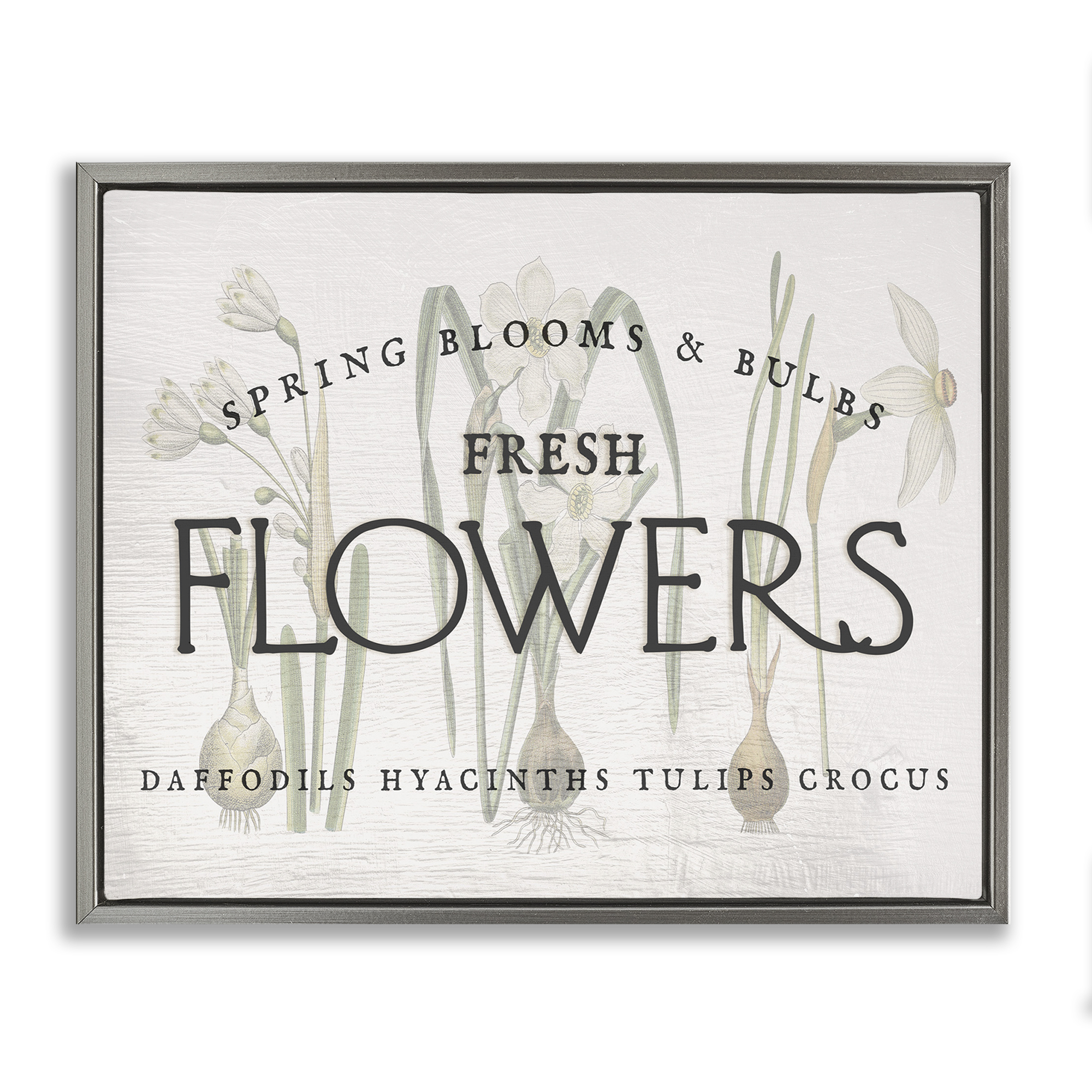 Stupell Industries Fresh Flowers Market Typography Painting Gray Floater Framed Canvas Art Print Wall Art, 21 x 17