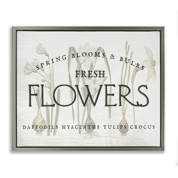 Stupell Industries Fresh Flowers Market Typography Painting Gray Floater Framed Canvas Art Print Wall Art, 21 x 17
