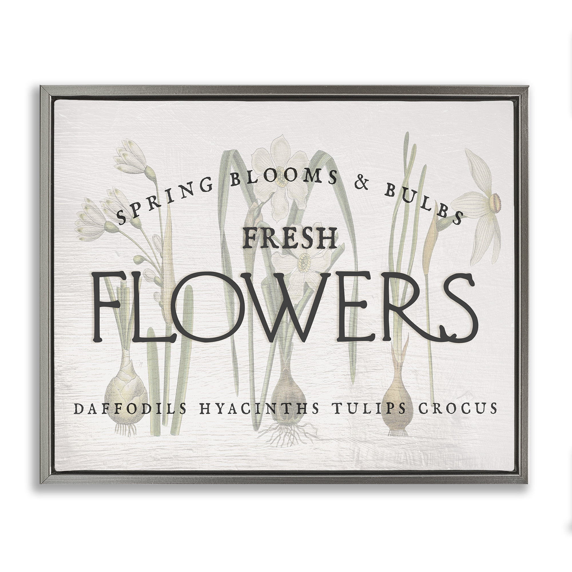 Stupell Industries Fresh Flowers Market Typography Painting Gray Floater Framed Canvas Art Print Wall Art, 31 x 25