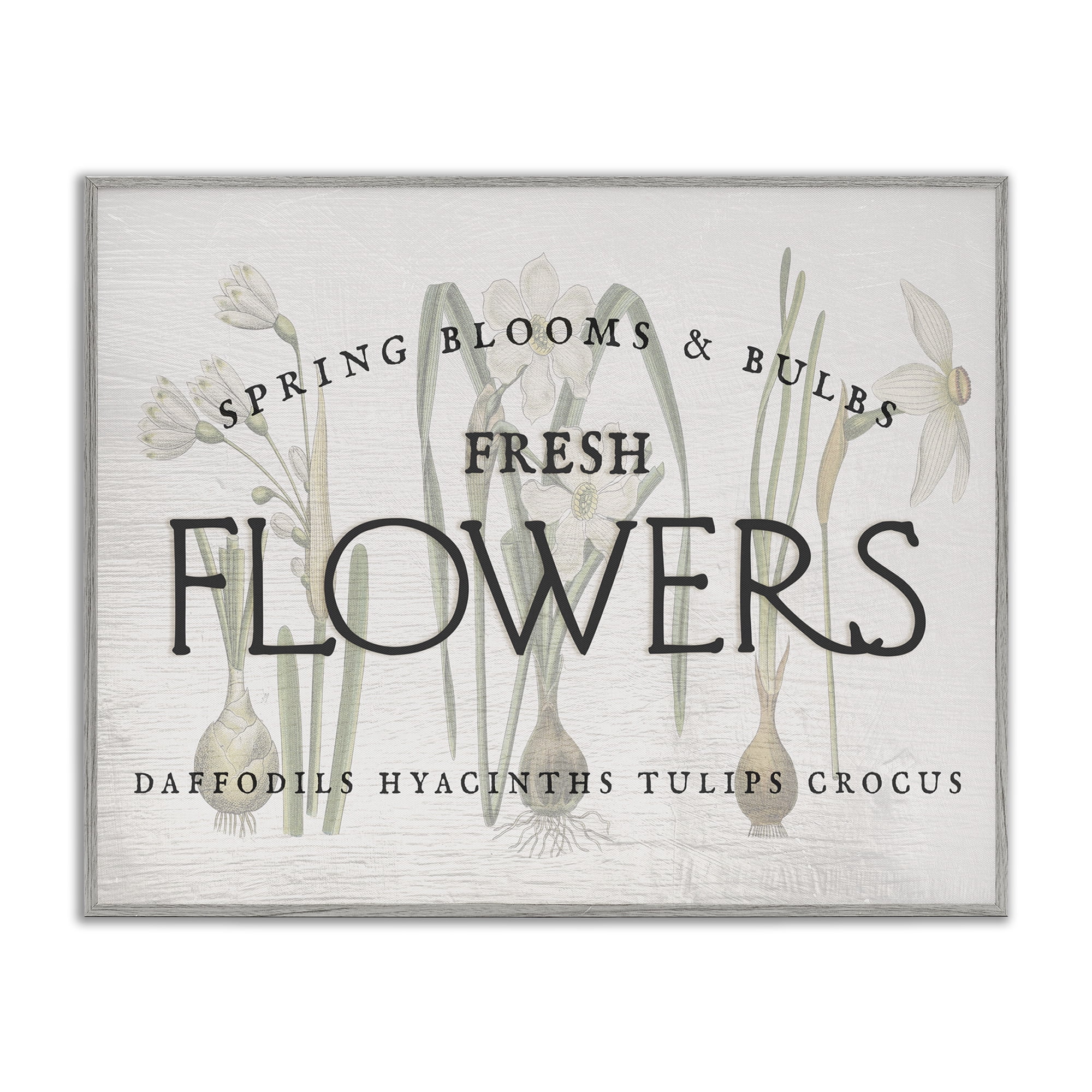 Stupell Industries Fresh Flowers Market Typography Painting Gray Framed Art Print Wall Art, 20 x 16