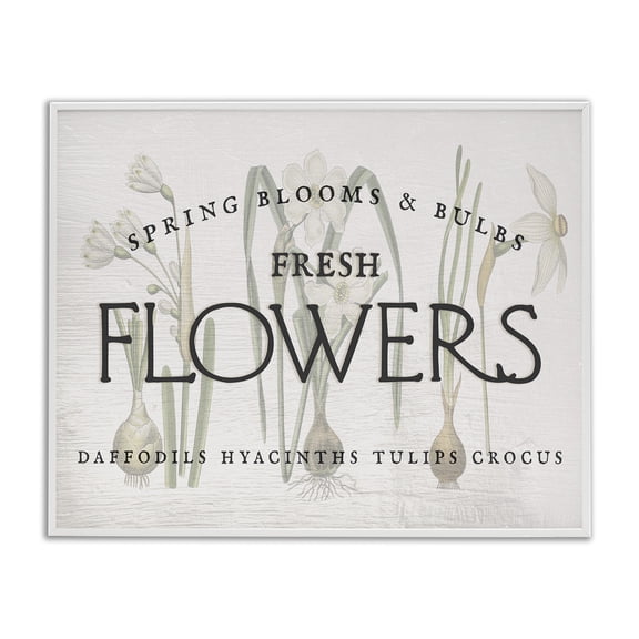 Stupell Industries Fresh Flowers Market Typography Painting White Framed Art Print Wall Art, 14 x 11