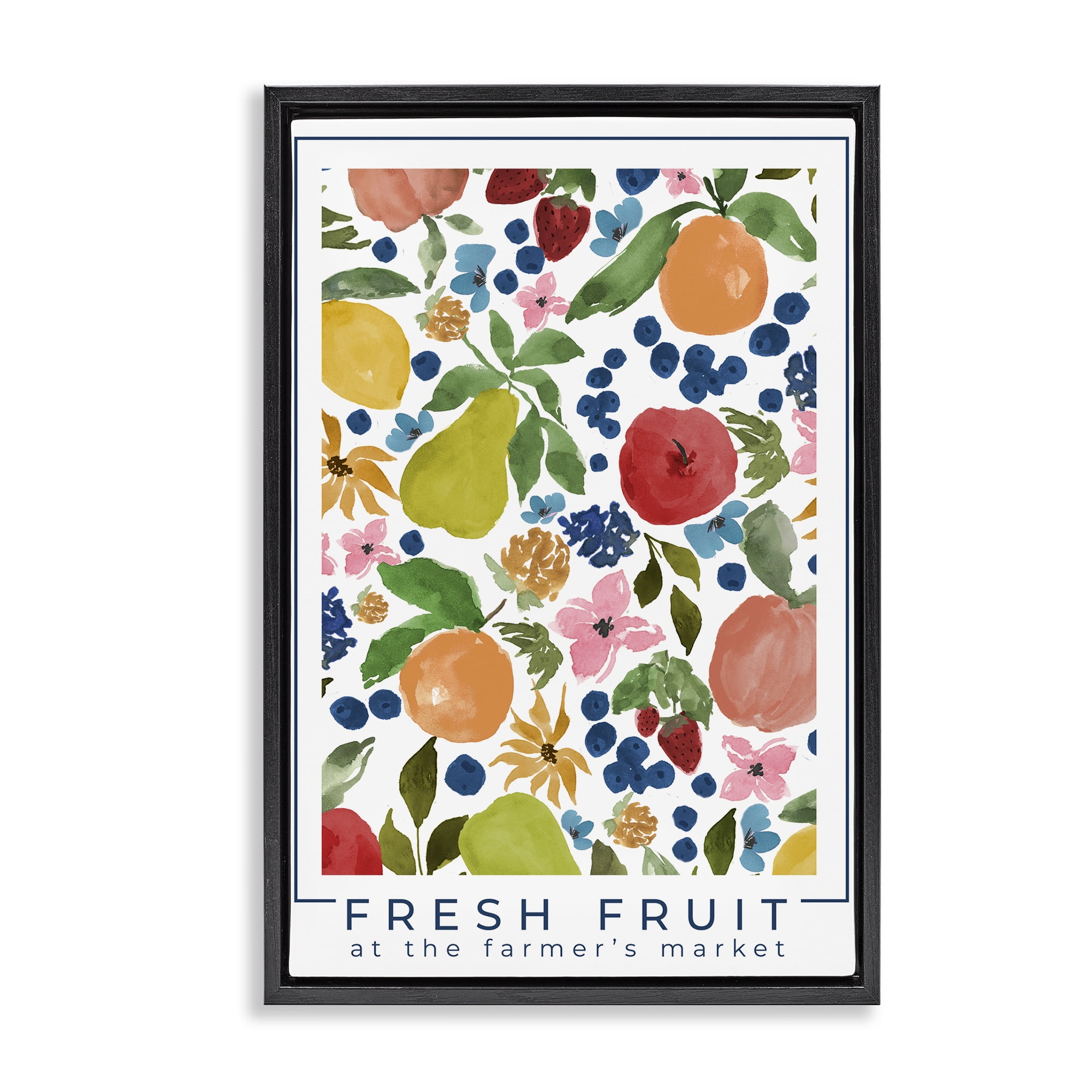 Stupell Industries Fresh Fruit Market Pattern Black Framed Floater Canvas Wall Art, design by Lucille Price