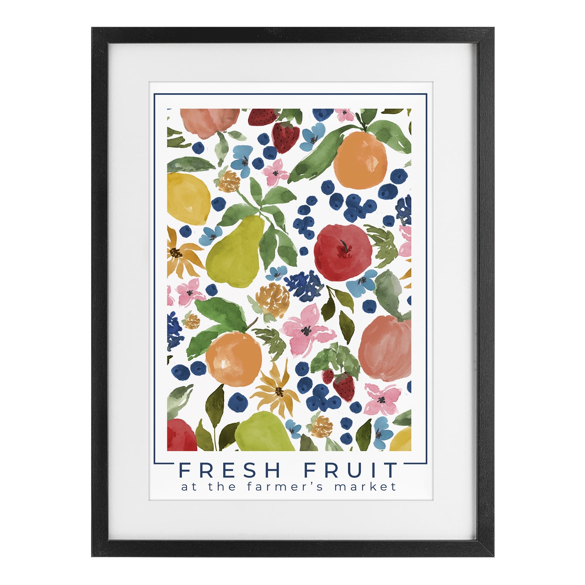 Stupell Industries Fresh Fruit Market Pattern Black Framed Print Under Glass, design by Lucille Price
