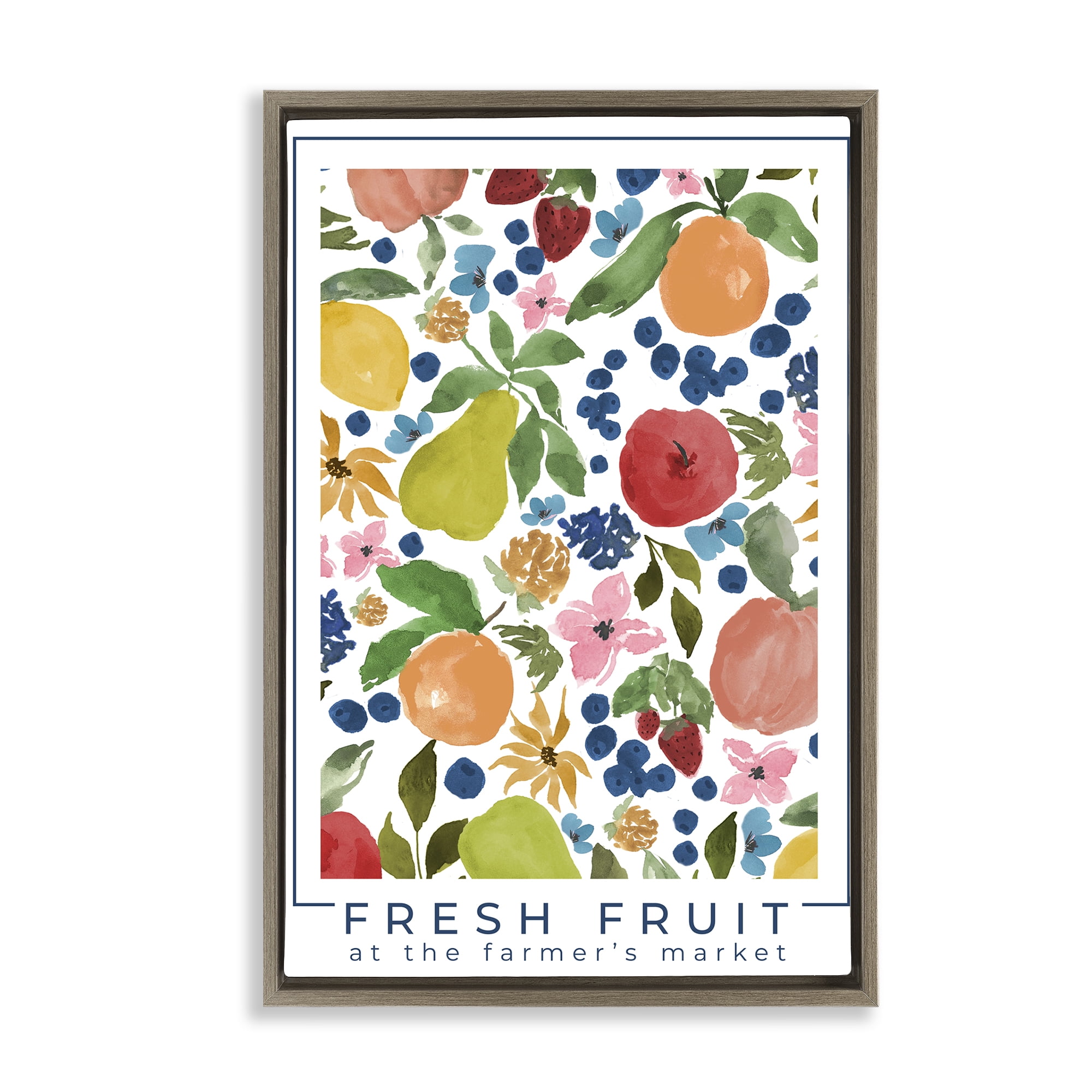Stupell Industries Fresh Fruit Market Pattern Brown Framed Floater Canvas Wall Art, design by Lucille Price