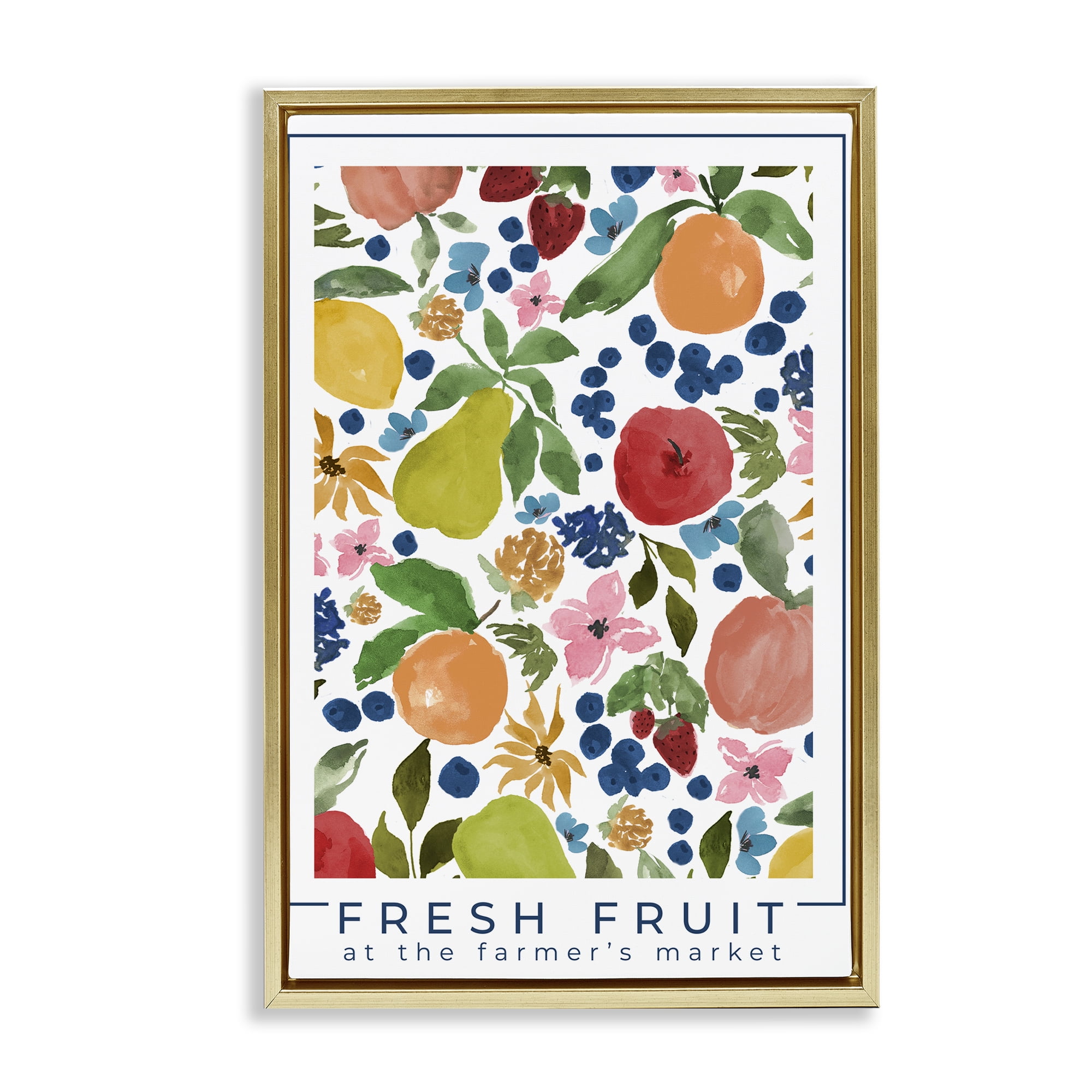 Stupell Industries Fresh Fruit Market Pattern Gold Framed Floater Canvas Wall Art, design by Lucille Price
