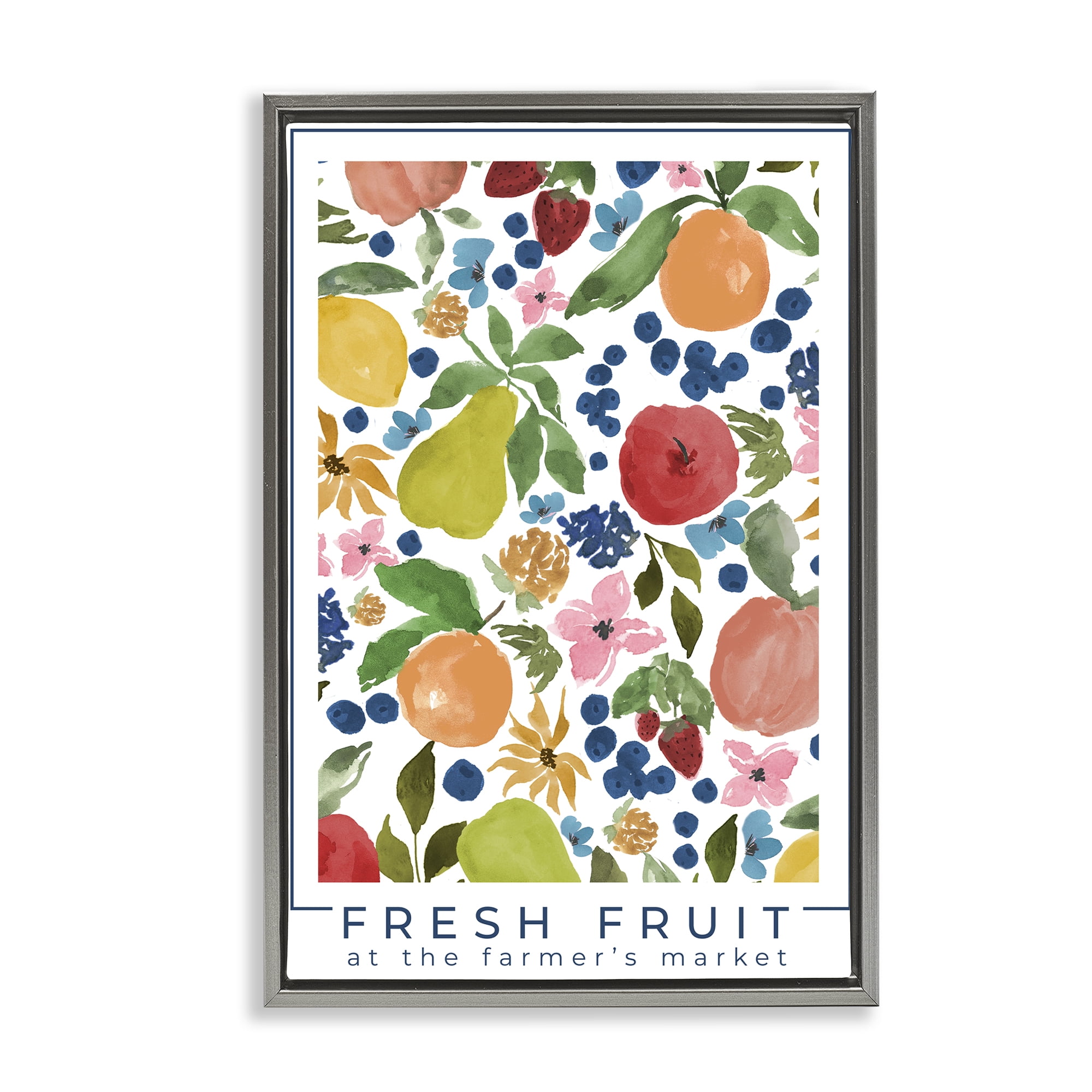 Stupell Industries Fresh Fruit Market Pattern Gray Framed Floater Canvas Wall Art, design by Lucille Price