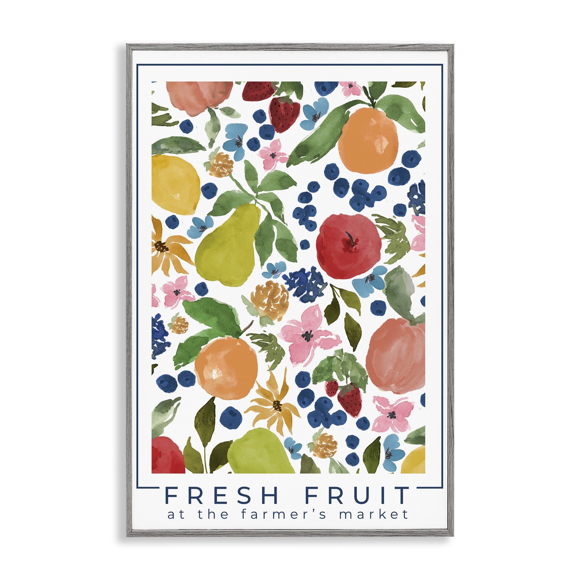 Stupell Industries Fresh Fruit Market Pattern Gray Framed Giclee Art, design by Lucille Price