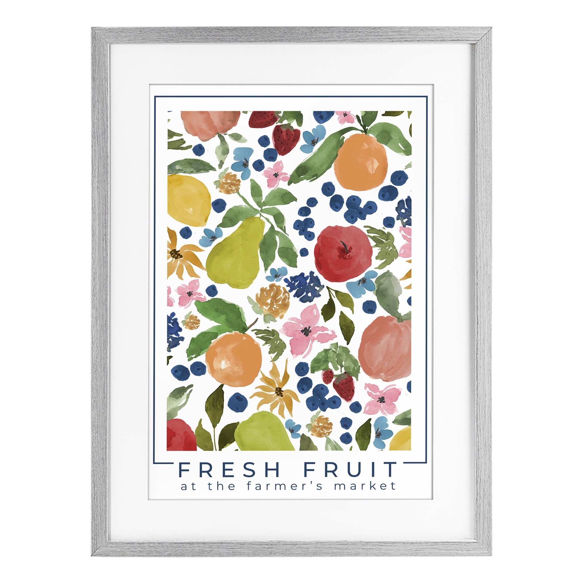 Stupell Industries Fresh Fruit Market Pattern Gray Framed Print Under Glass, design by Lucille Price