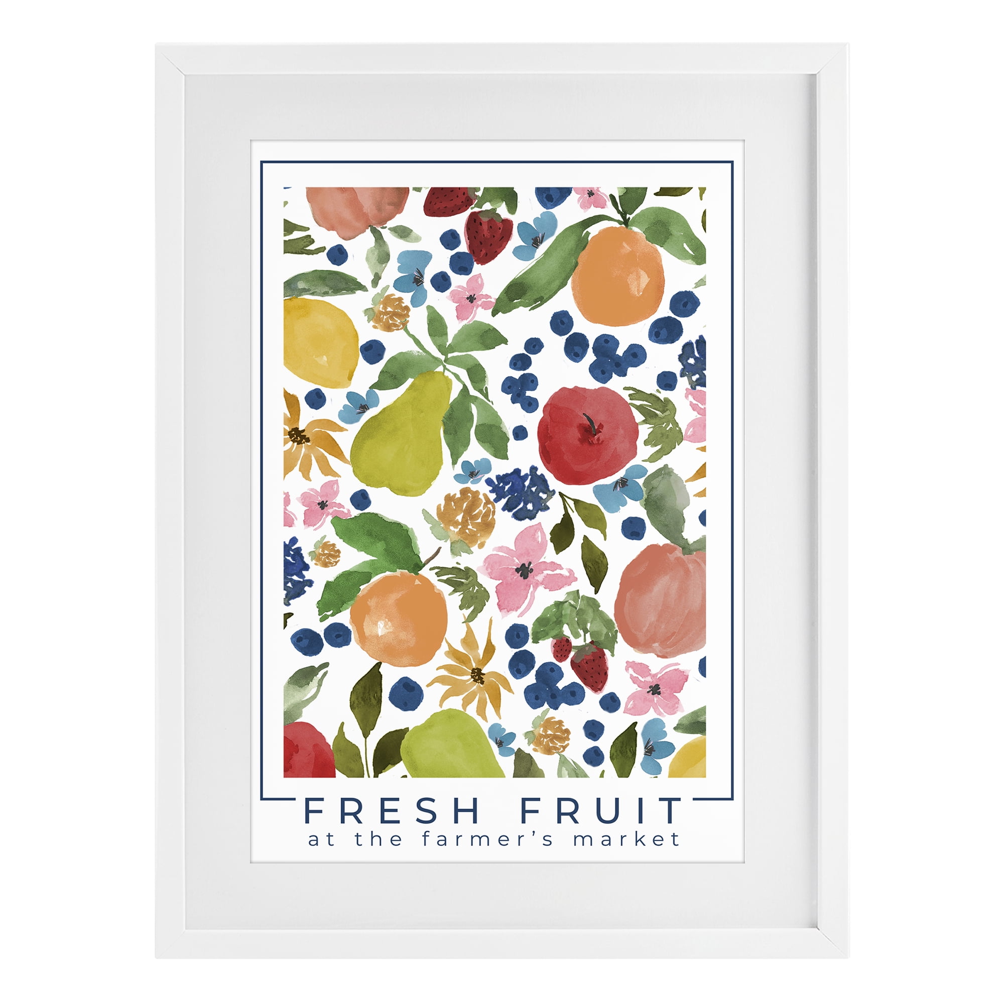 Stupell Industries Fresh Fruit Market Pattern White Framed Print Under Glass, design by Lucille Price