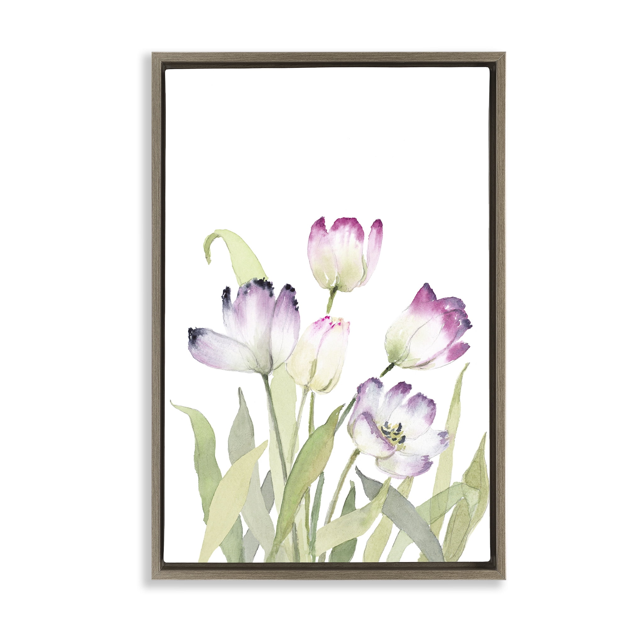 Stupell Industries Fresh Garden Tulips Botanical & Floral Painting Brown Floater Framed Art Print Wall Art, 17 x 25