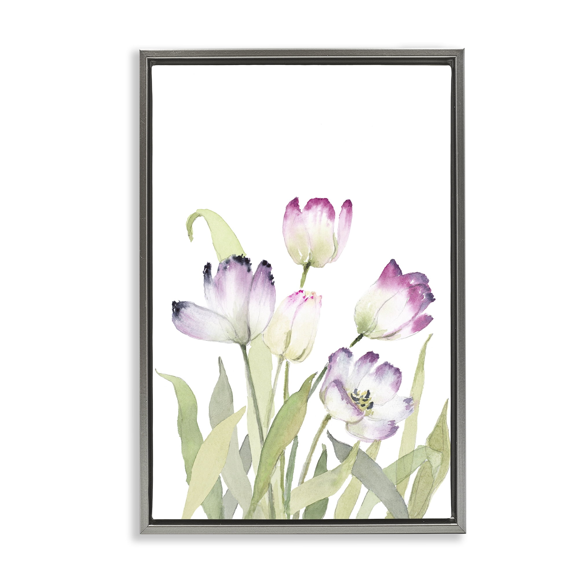 Stupell Industries Fresh Garden Tulips Botanical & Floral Painting Gray Floater Framed Art Print Wall Art, 21 x 31