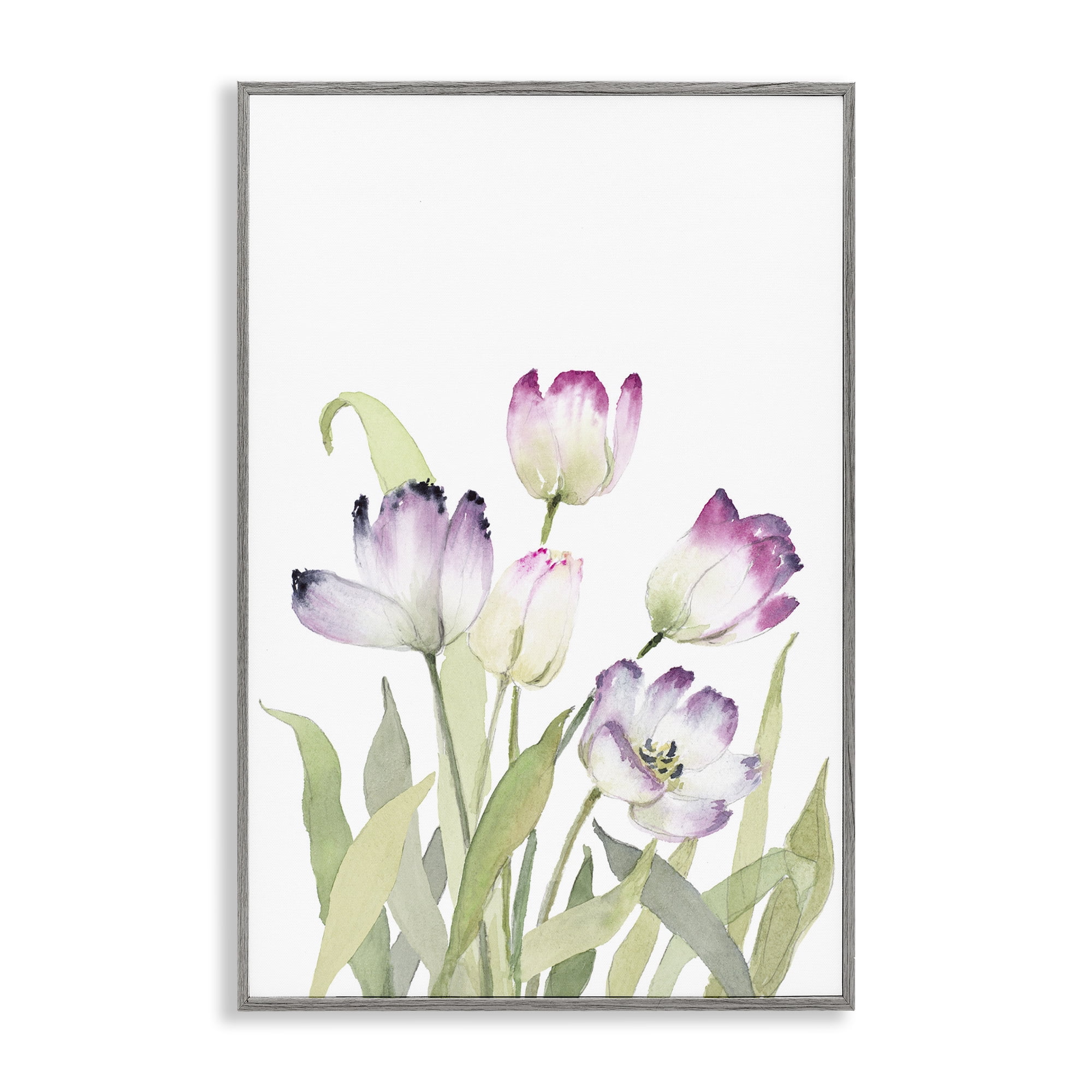 Stupell Industries Fresh Garden Tulips Botanical & Floral Painting Gray Framed Art Print Wall Art, 12 x 18