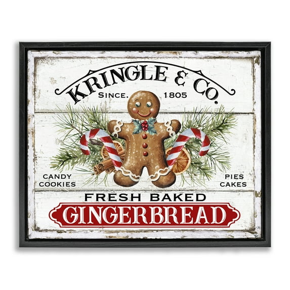 Stupell Industries Fresh Gingerbread Cookies Holiday Painting Black Floater Framed Canvas Art Prints Wall Art, 21 x 17