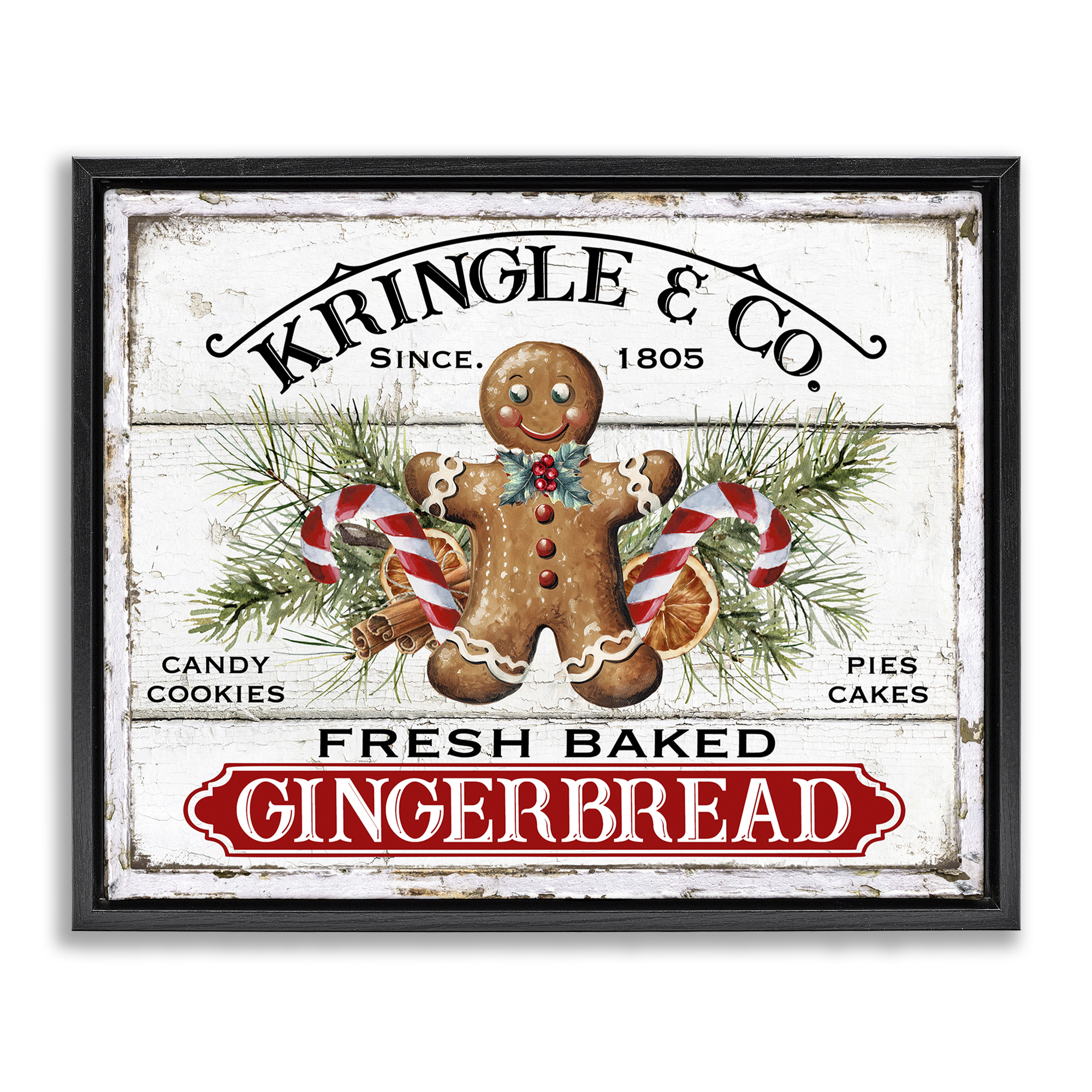 Stupell Industries Fresh Gingerbread Cookies Holiday Painting Black Floater Framed Canvas Art Prints Wall Art, 31 x 25