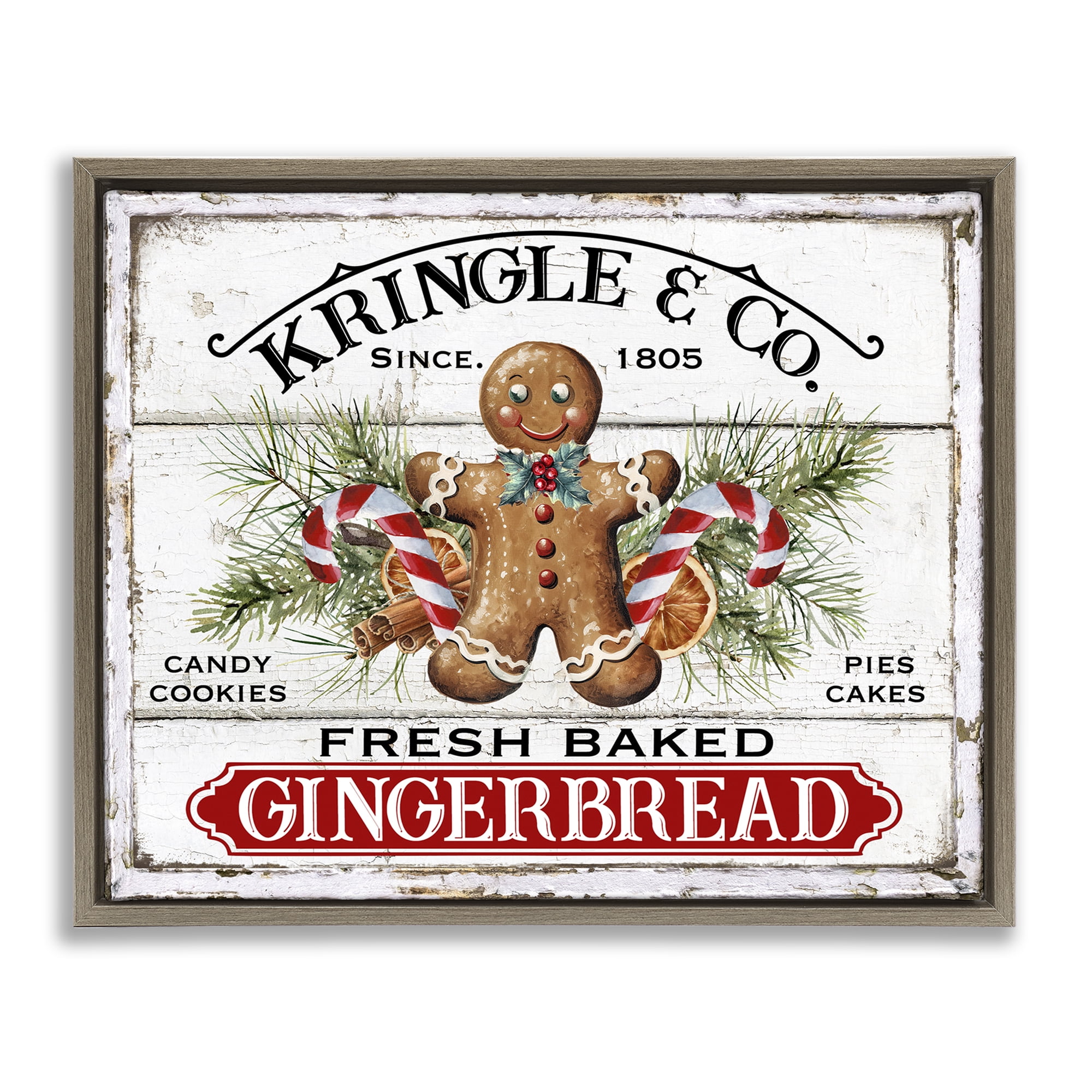 Stupell Industries Fresh Gingerbread Cookies Holiday Painting Brown Floater Framed Canvas Art Prints Wall Art, 21 x 17