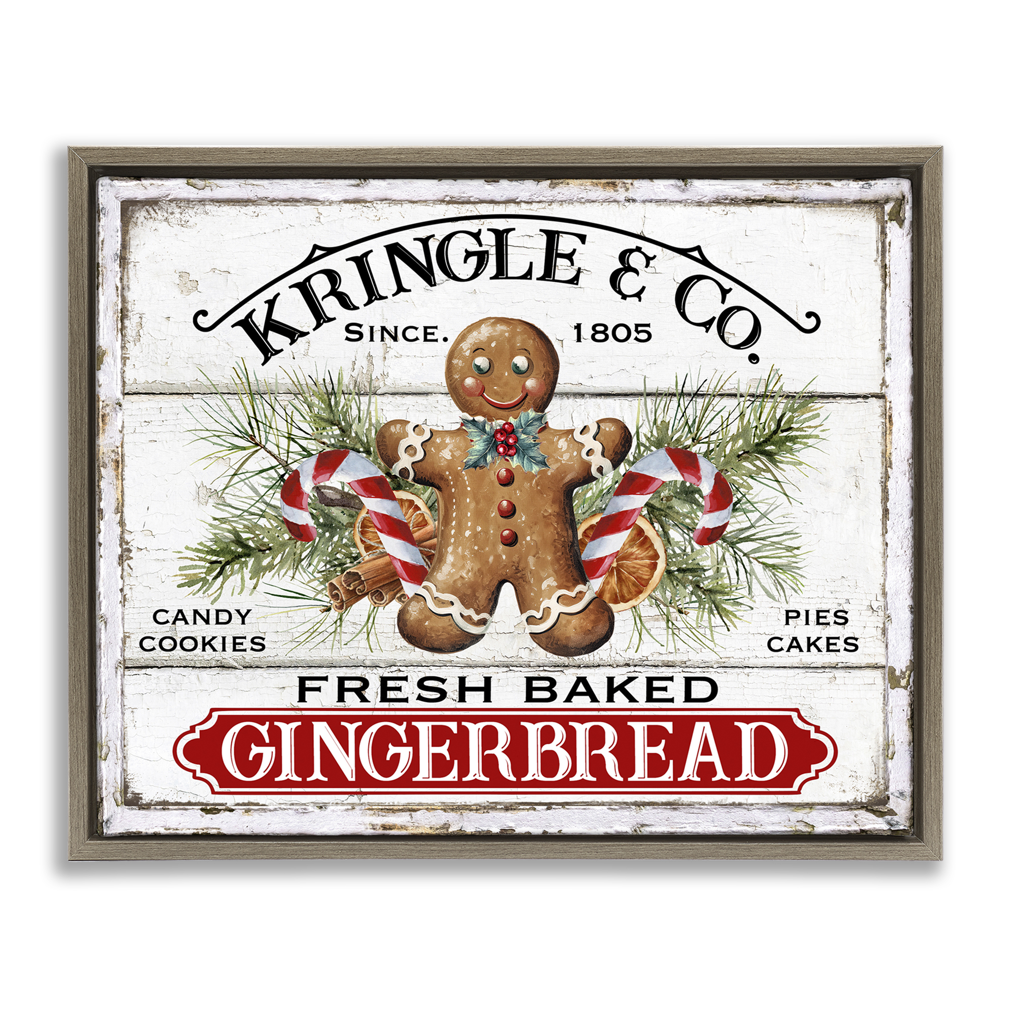 Stupell Industries Fresh Gingerbread Cookies Holiday Painting Brown Floater Framed Canvas Art Prints Wall Art, 31 x 25