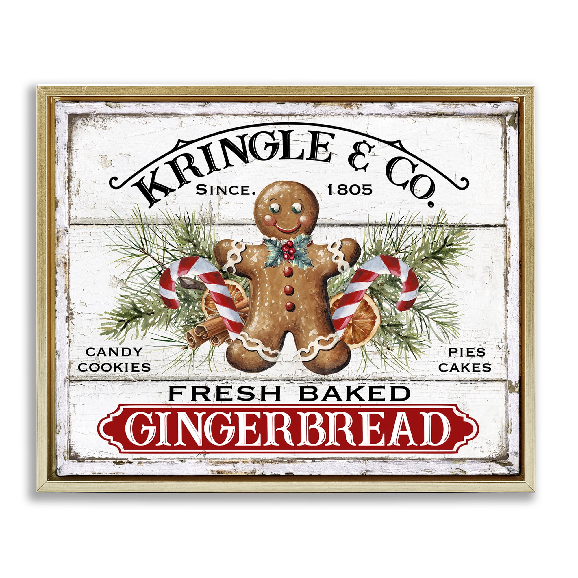 Stupell Industries Fresh Gingerbread Cookies Holiday Painting Gold Floater Framed Canvas Art Prints Wall Art, 21 x 17