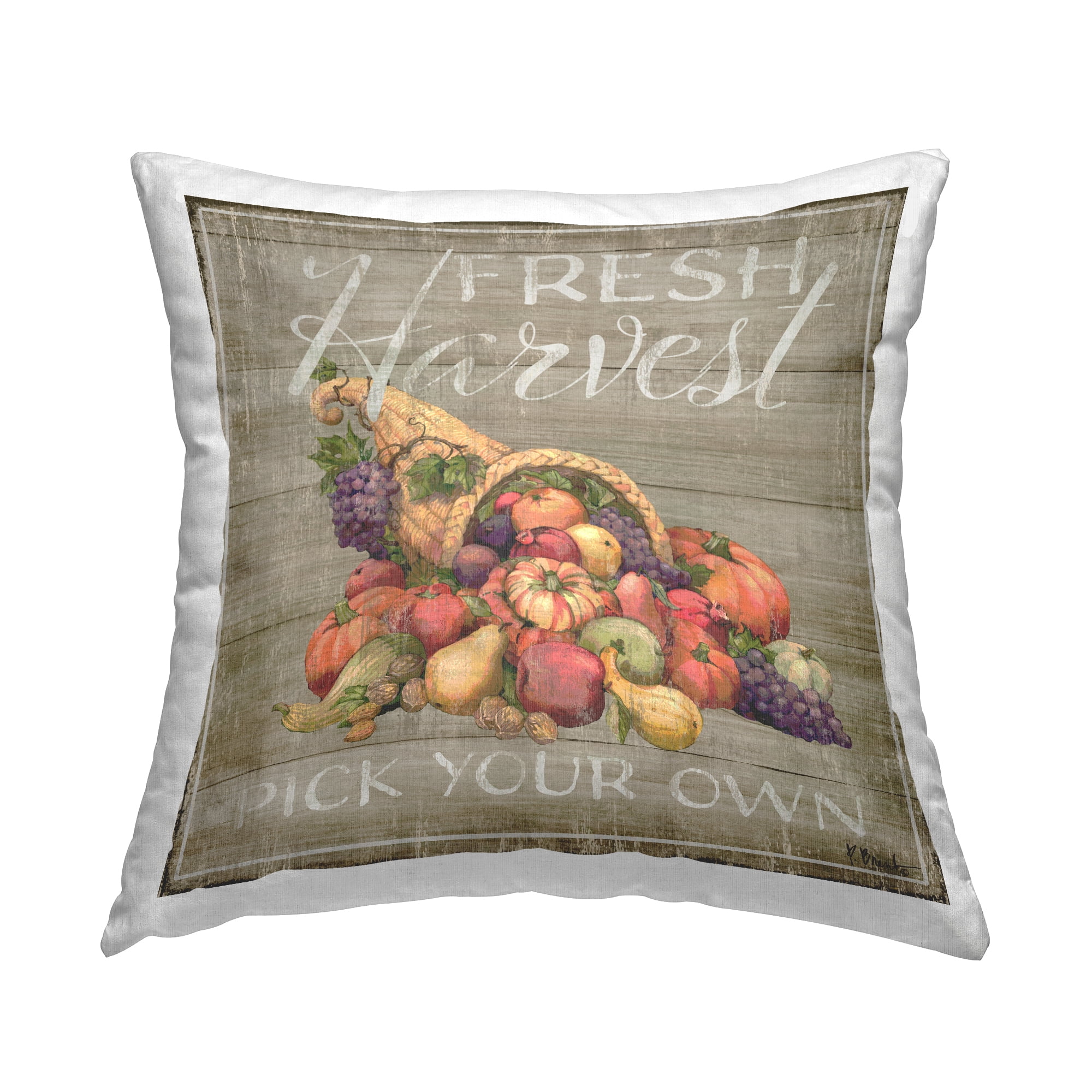 Stupell Industries Fresh Harvest Cornucopia Decorative Printed Throw Pillow, 18 x 18