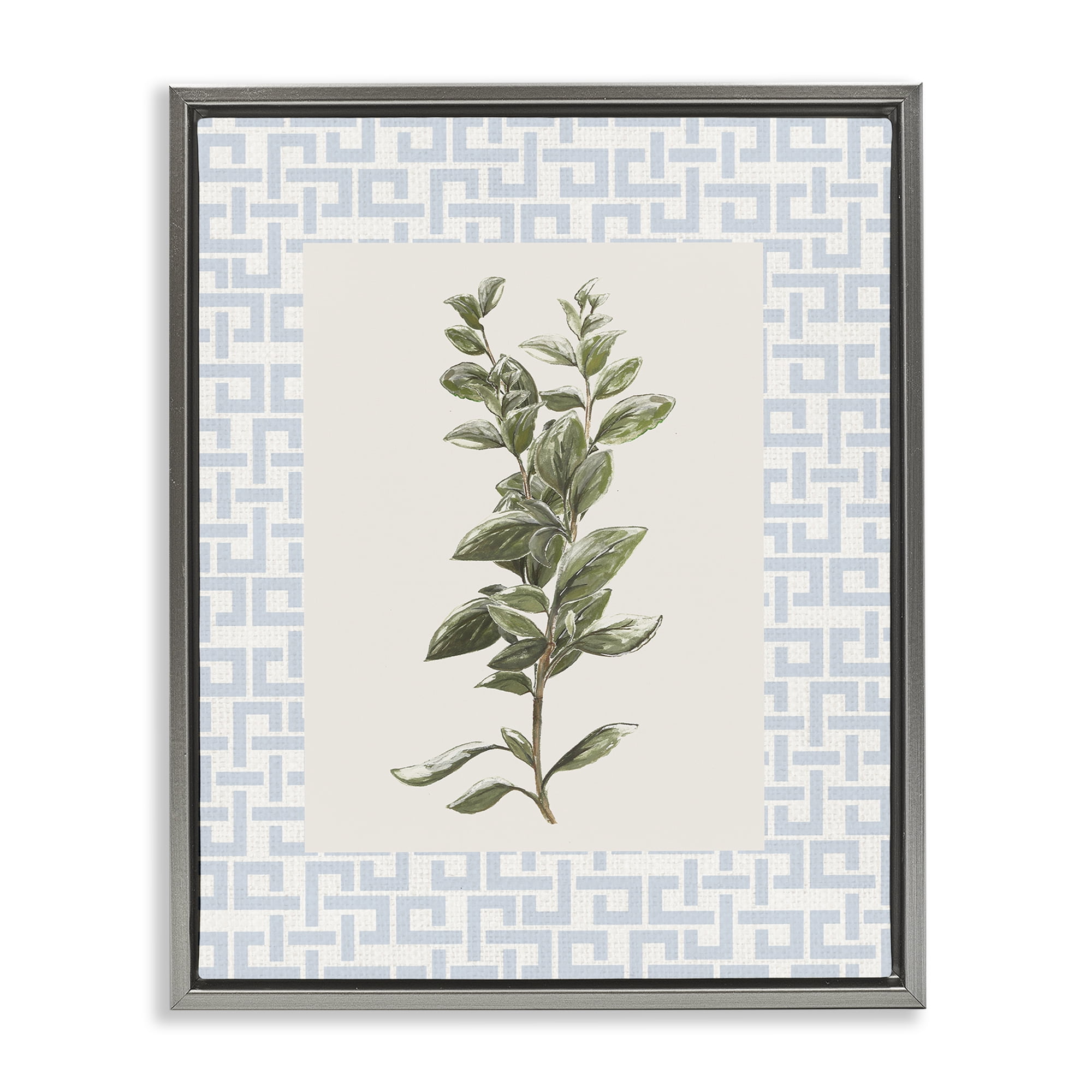 Stupell Industries Fresh Herb on Geometric Gray Framed Floater Canvas Wall Art, design by Diannart