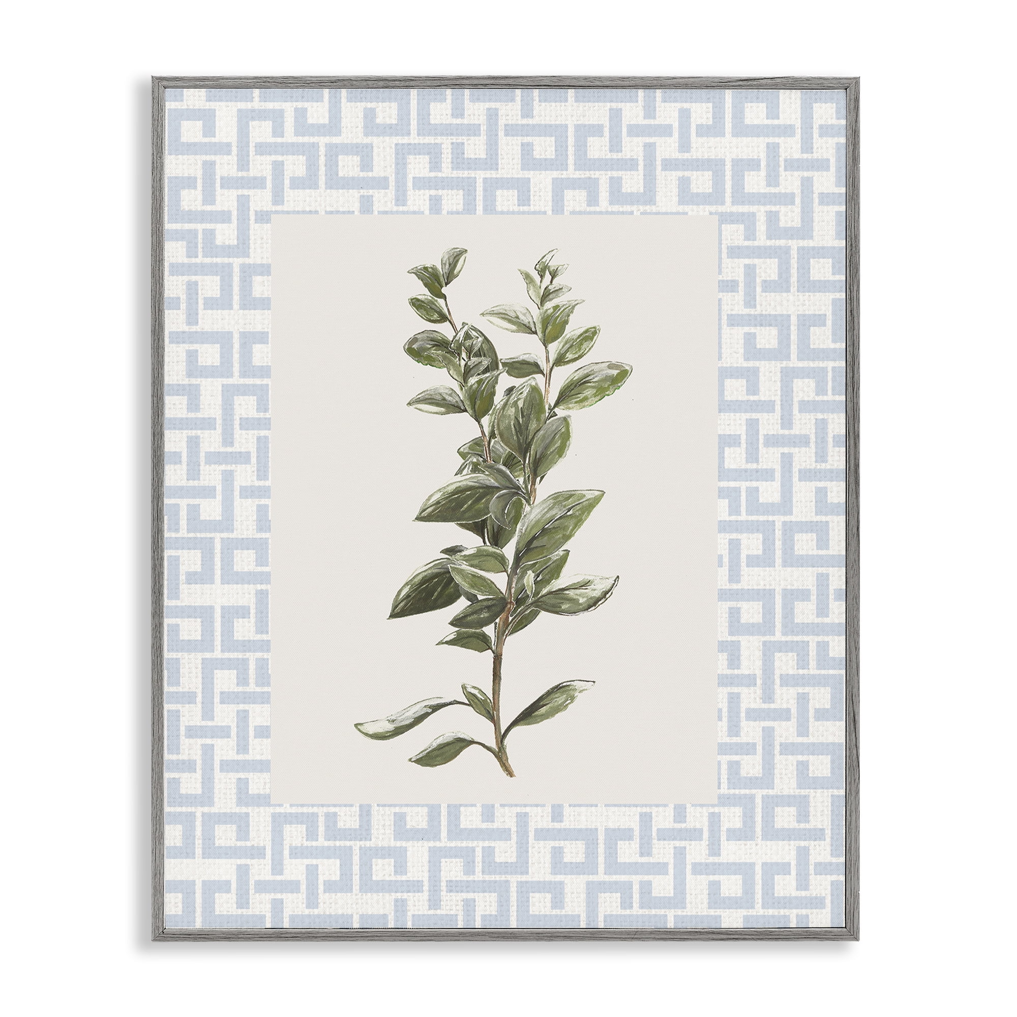 Stupell Industries Fresh Herb on Geometric Gray Framed Giclee Art, design by Diannart