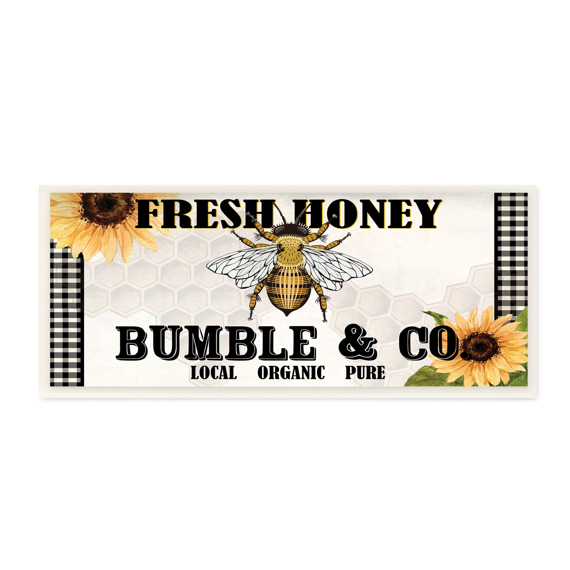 Stupell Industries Fresh Honey Bumble & Co. Advertisement Sunflowers Bee, 17 x 7,Design by Kim Allen