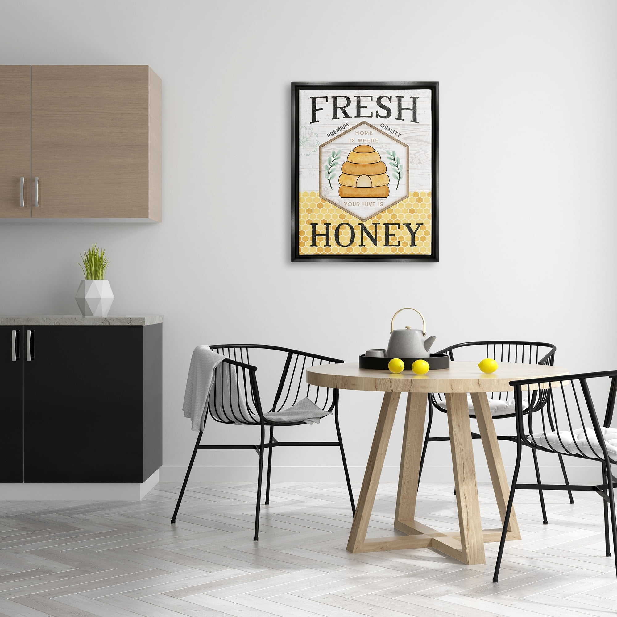 Stupell Industries Fresh Honey Rustic Bee Hive Typography Sign Graphic Art Jet Black Floating Framed Canvas Print Wall Art, Design by Jennifer Pugh