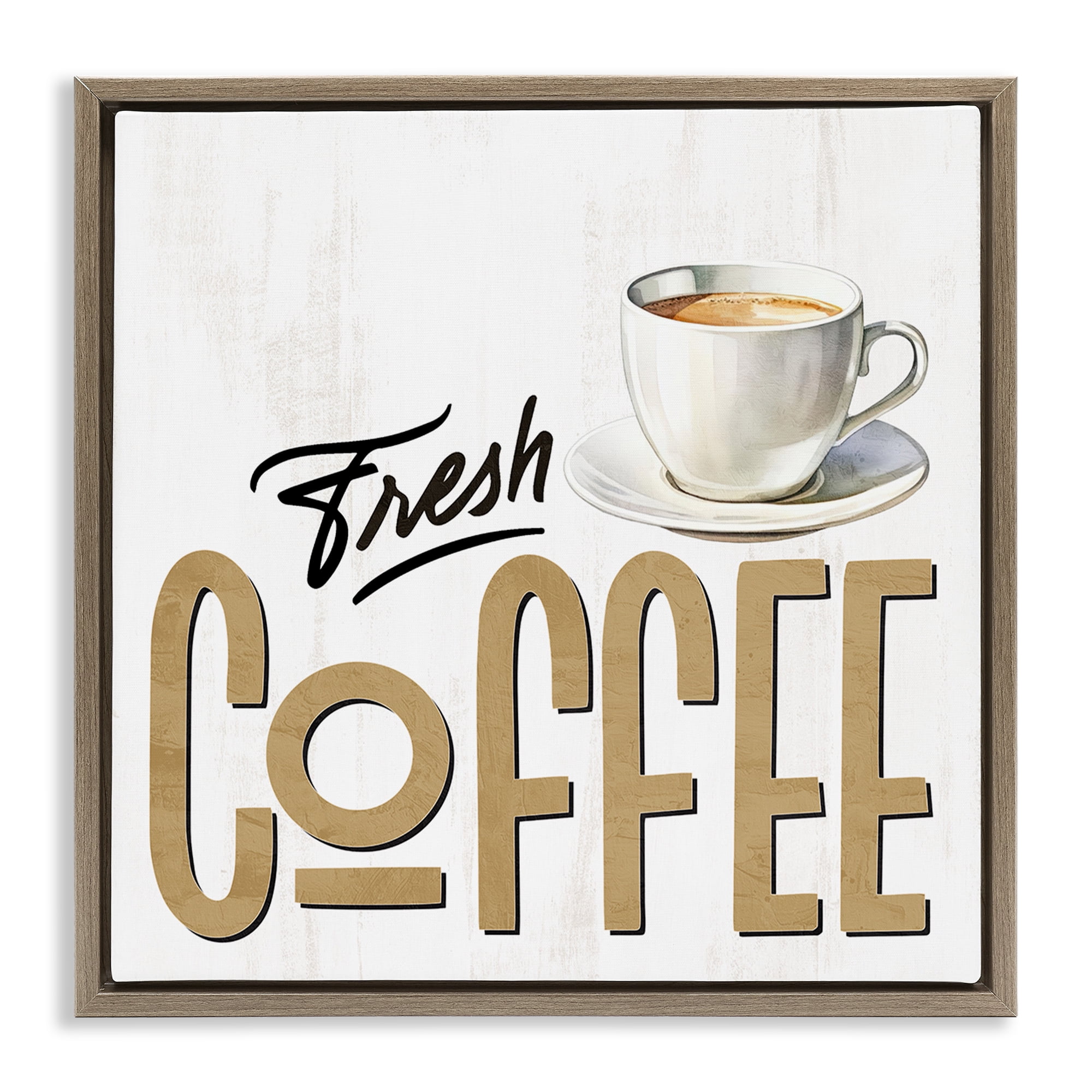 Stupell Industries Fresh Hot Coffee Brown Framed Floater Canvas Wall Art, design by Kim Allen