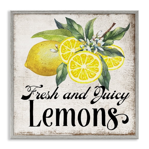 Stupell Industries Fresh & Juicy Lemons Food & Beverage Painting Gray Framed Art Print Wall Art, 12 x 12