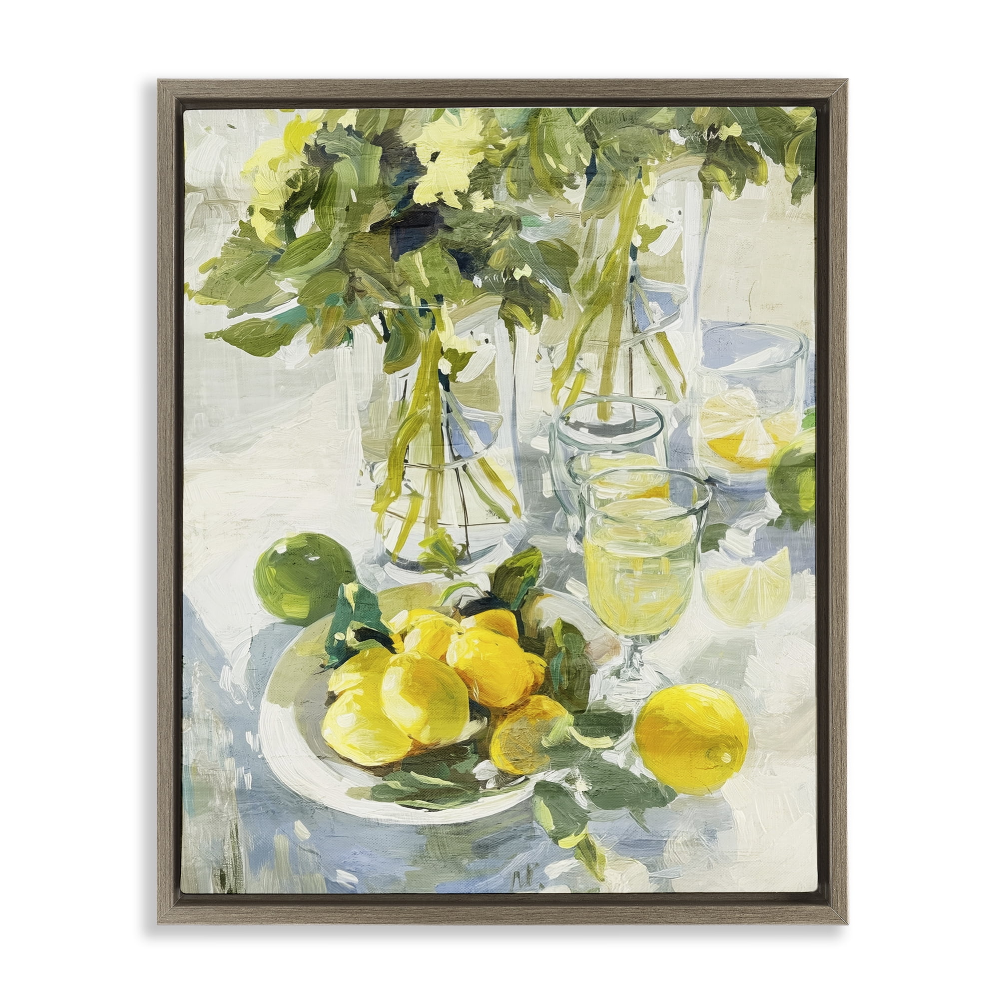 Stupell Industries Fresh Kitchen Lemons Spread Brown Framed Floater Canvas Wall Art, design by Annabelle Hall