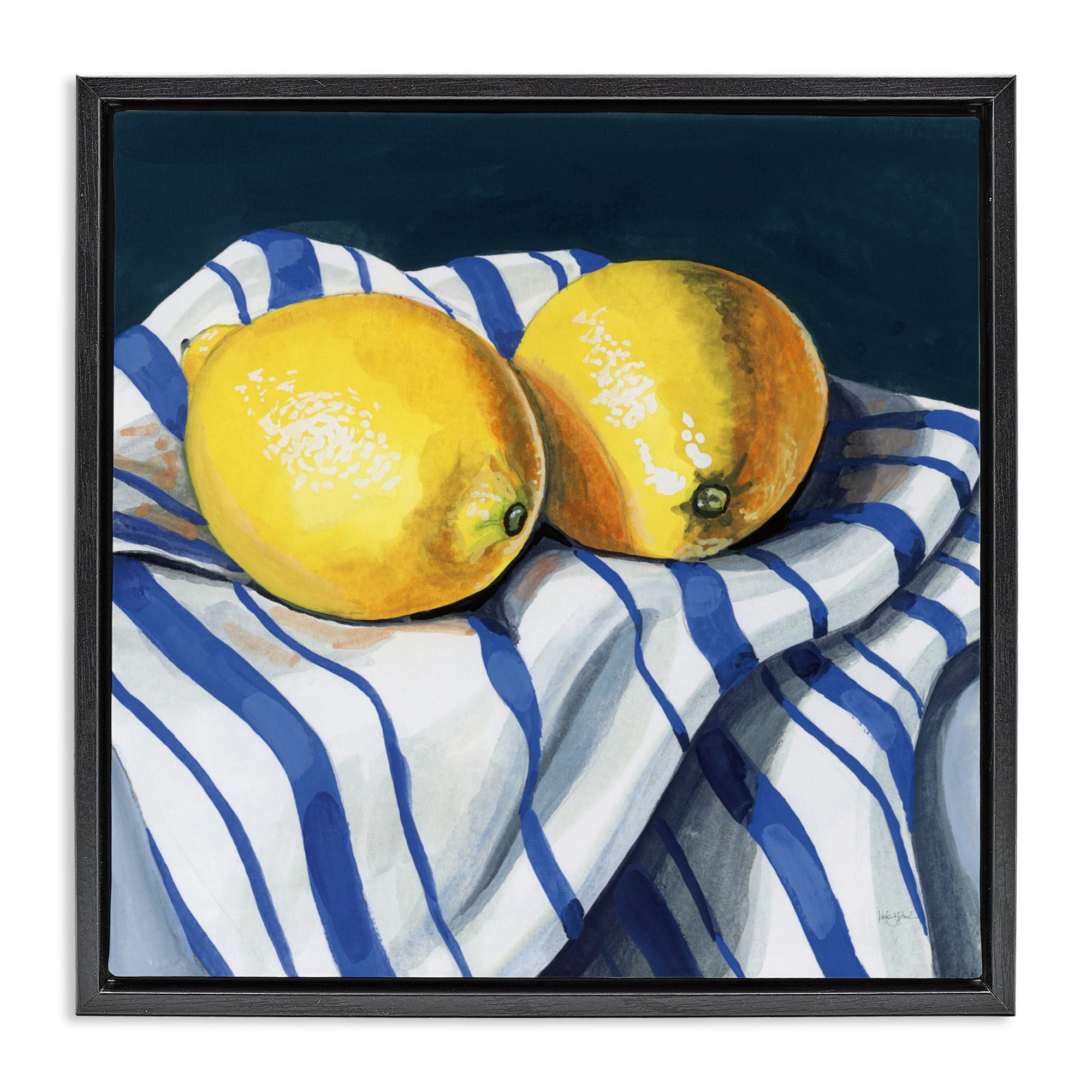 Stupell Industries Fresh Kitchen Lemons on Dishtowel Black Framed Floater Canvas Wall Art, design by Kate Jarvik Birch