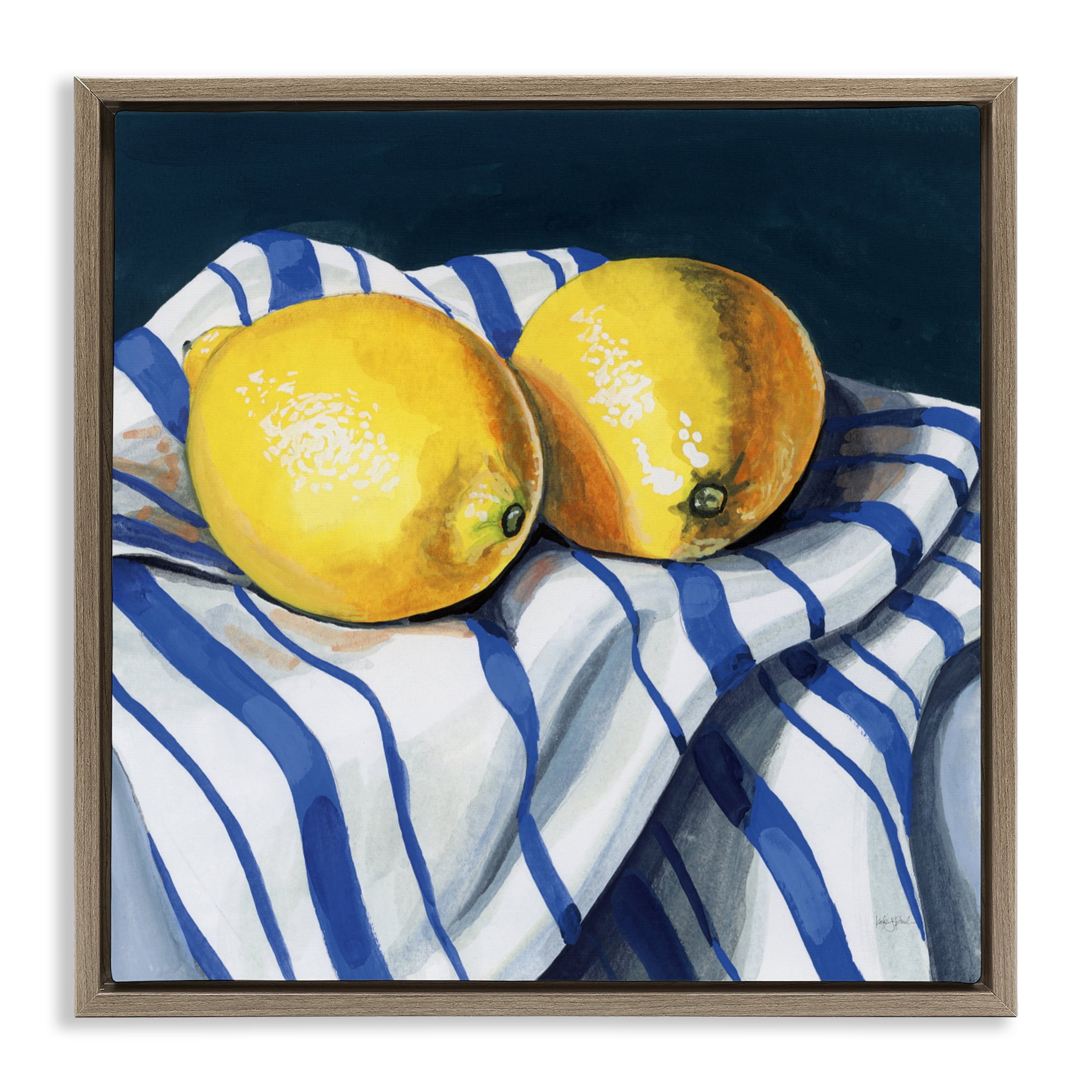 Stupell Industries Fresh Kitchen Lemons on Dishtowel Brown Framed Floater Canvas Wall Art, design by Kate Jarvik Birch