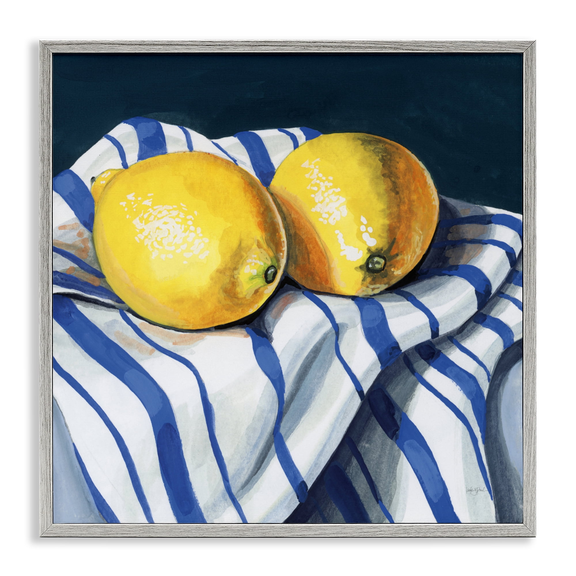 Stupell Industries Fresh Kitchen Lemons on Dishtowel Gray Framed Giclee Art, design by Kate Jarvik Birch