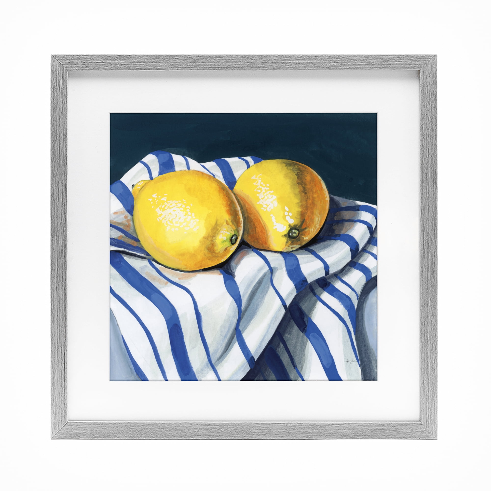 Stupell Industries Fresh Kitchen Lemons on Dishtowel Gray Framed Print Under Glass, design by Kate Jarvik Birch