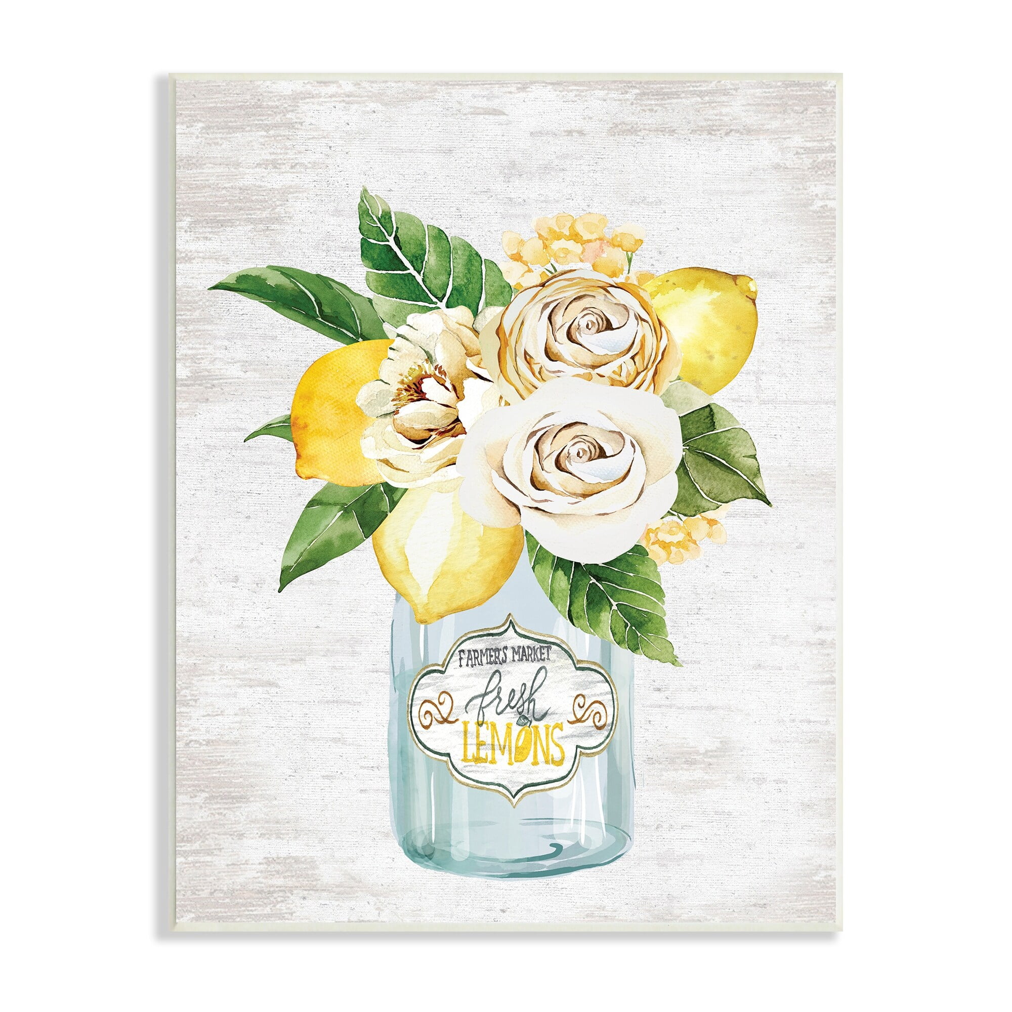 Stupell Industries Fresh Lemon Floral Bouquet Farmers Market Jar, 10 x 15,Design by Lettered and Lined