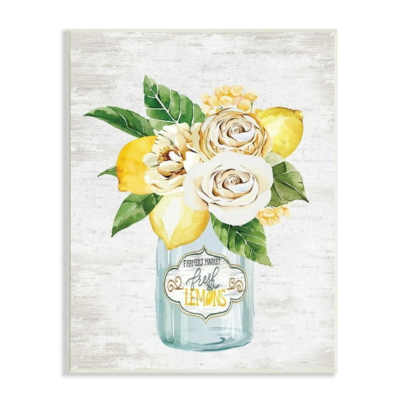 Stupell Industries Fresh Lemon Floral Bouquet Farmers Market Jar, 10 x 15,Design by Lettered and Lined