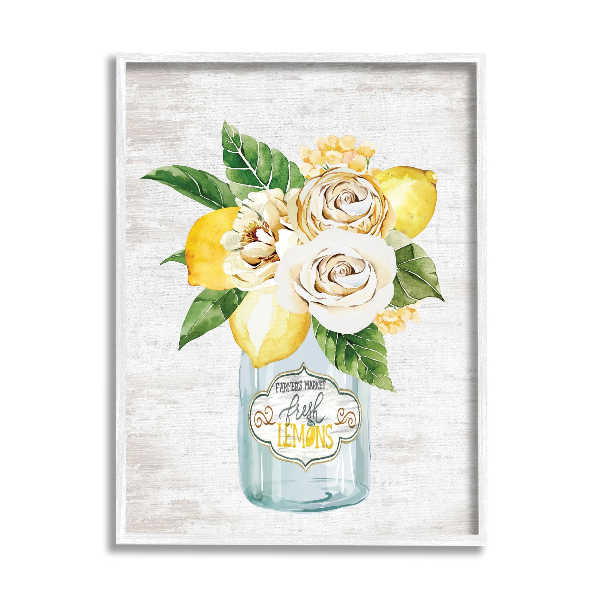 Stupell Industries Fresh Lemon Floral Bouquet Farmers Market Jar, 11 x 14,Design by Lettered and Lined