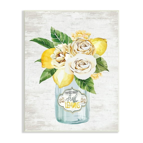 Stupell Industries Fresh Lemon Floral Bouquet Farmers Market Jar, 13 x 19,Design by Lettered and Lined