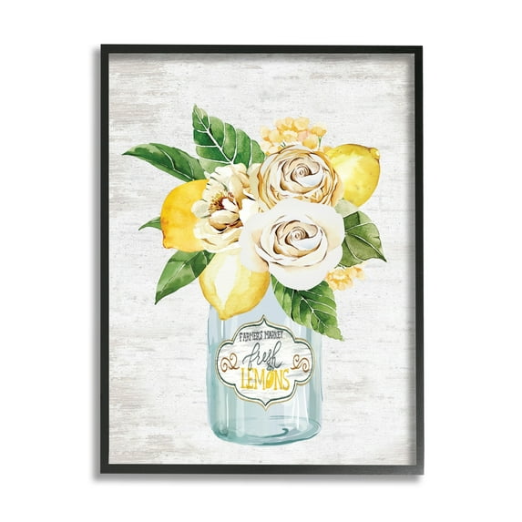 Stupell Industries Fresh Lemon Floral Bouquet Farmers Market Jar, 16 x 20,Design by Lettered and Lined
